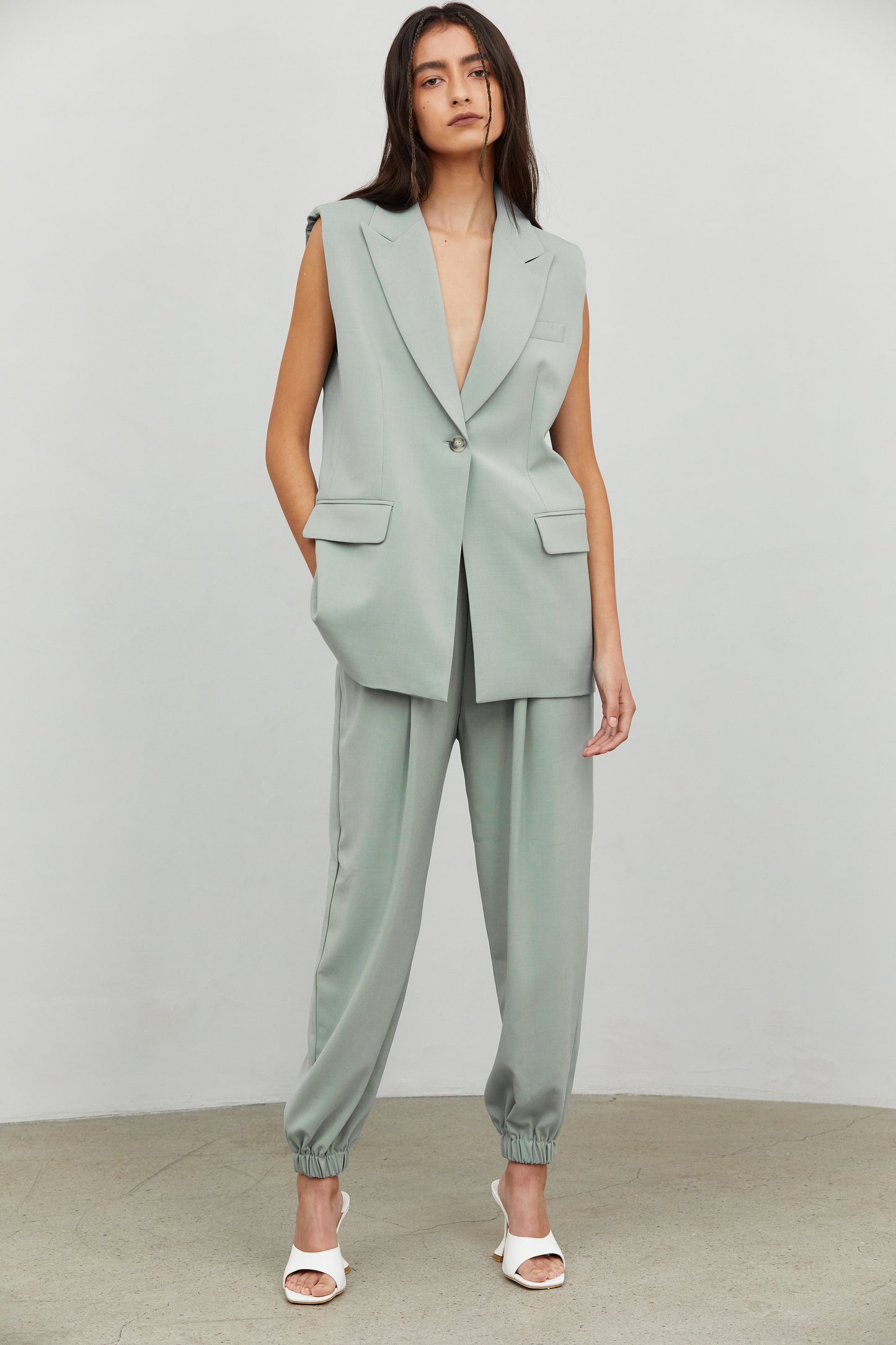 Slouchy Suit Joggers, Celadon