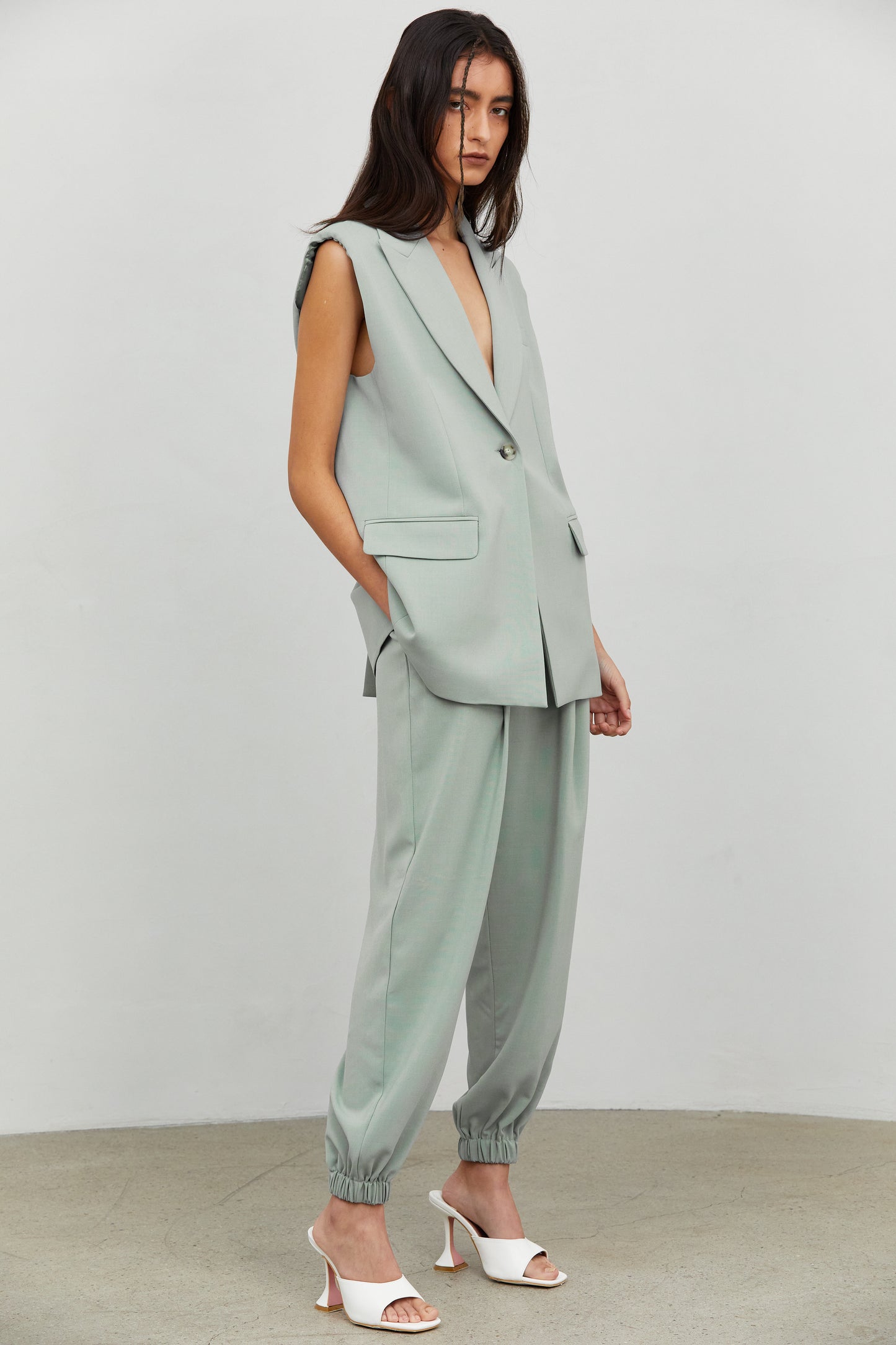 Slouchy Suit Joggers, Celadon