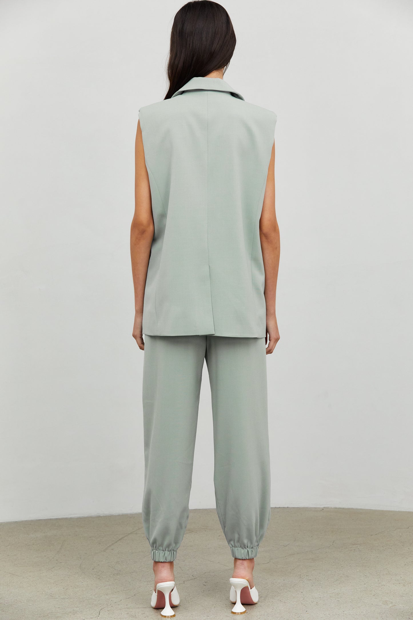 2 Layer Combo Boxy Vest And Blazer, Celadon