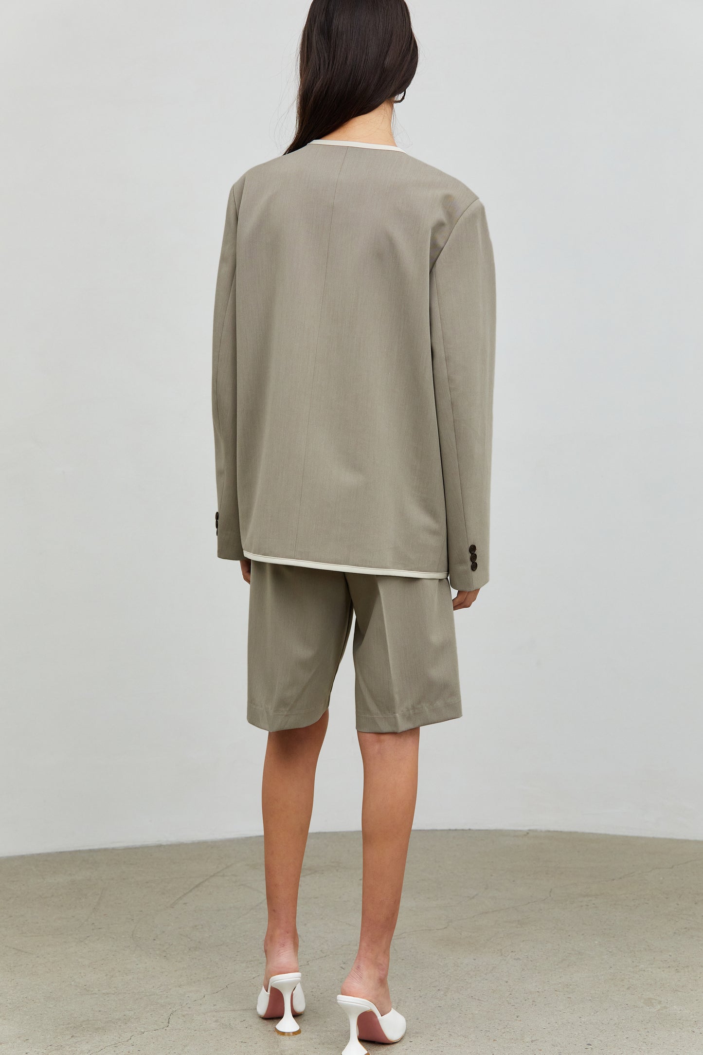 Collarless Contrast Line Blazer, Hazelwood