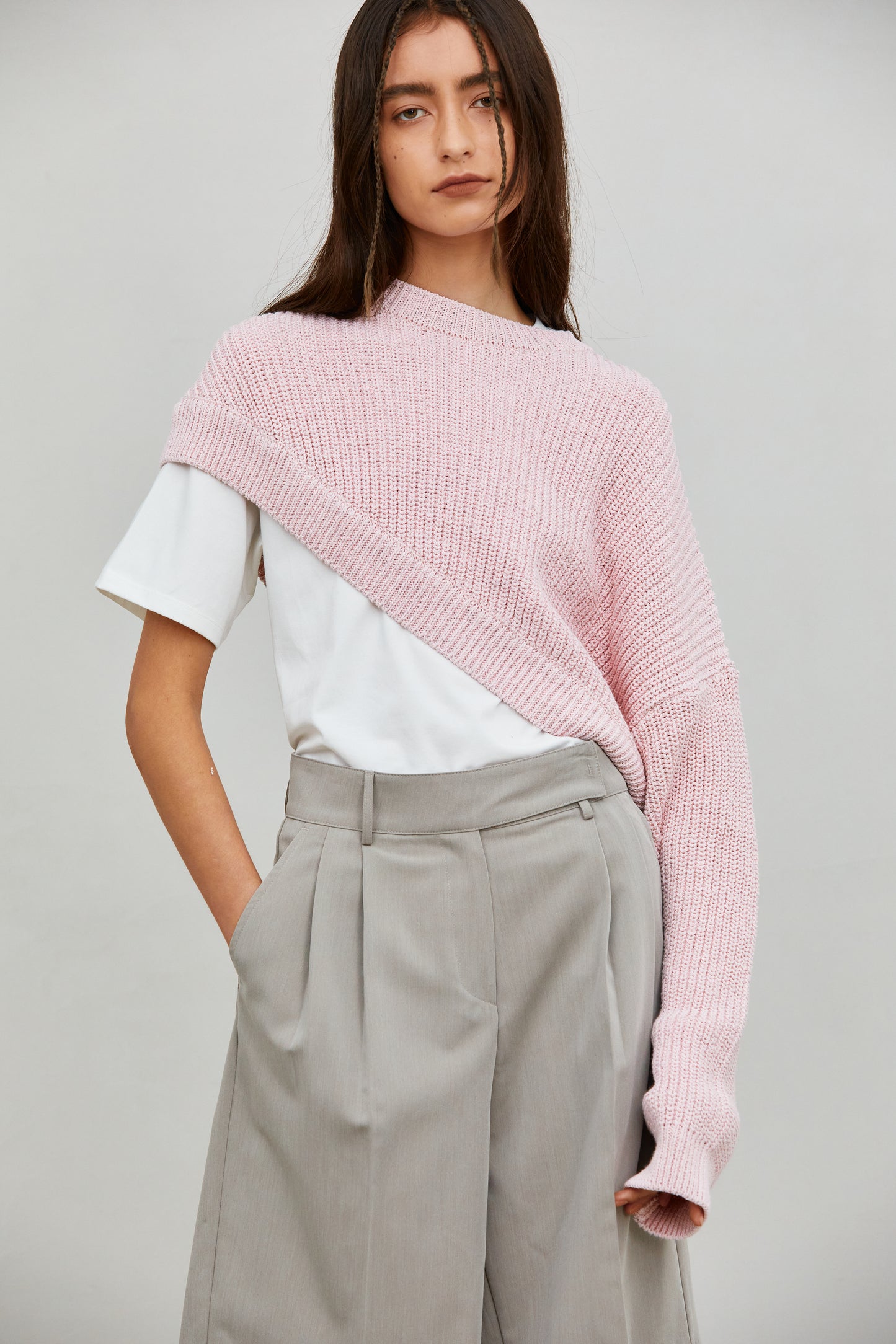 Diagonal One Sleeve Pullover, Lotus