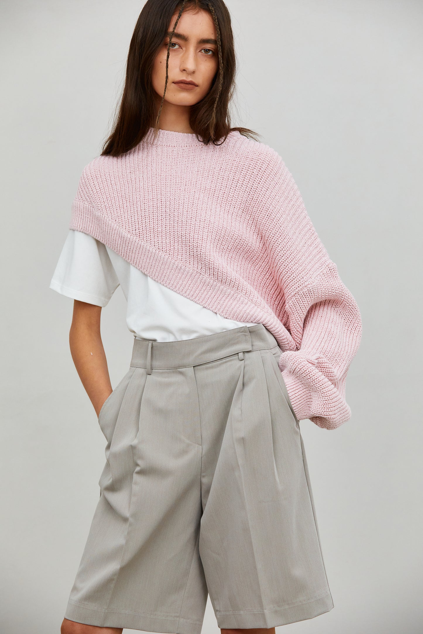 Diagonal One Sleeve Pullover, Lotus