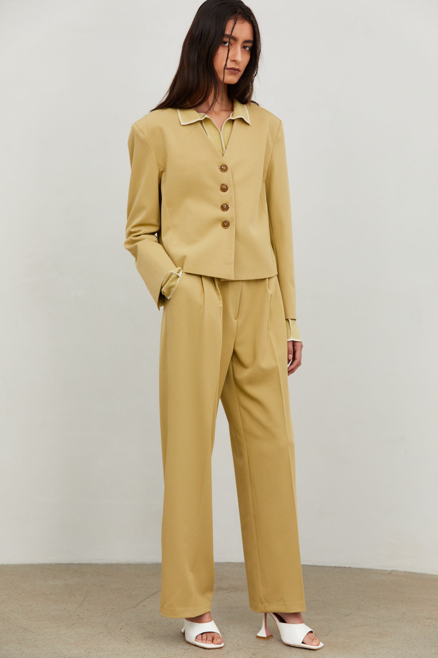 Pintuck Suiting Pants, Butter