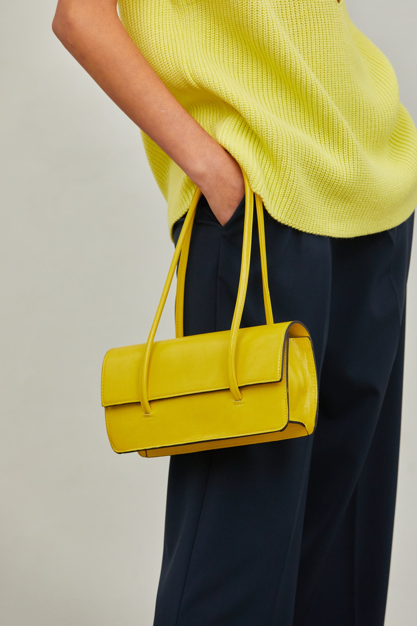 Tubular Top Handle Rectangular Bag, Macaroon