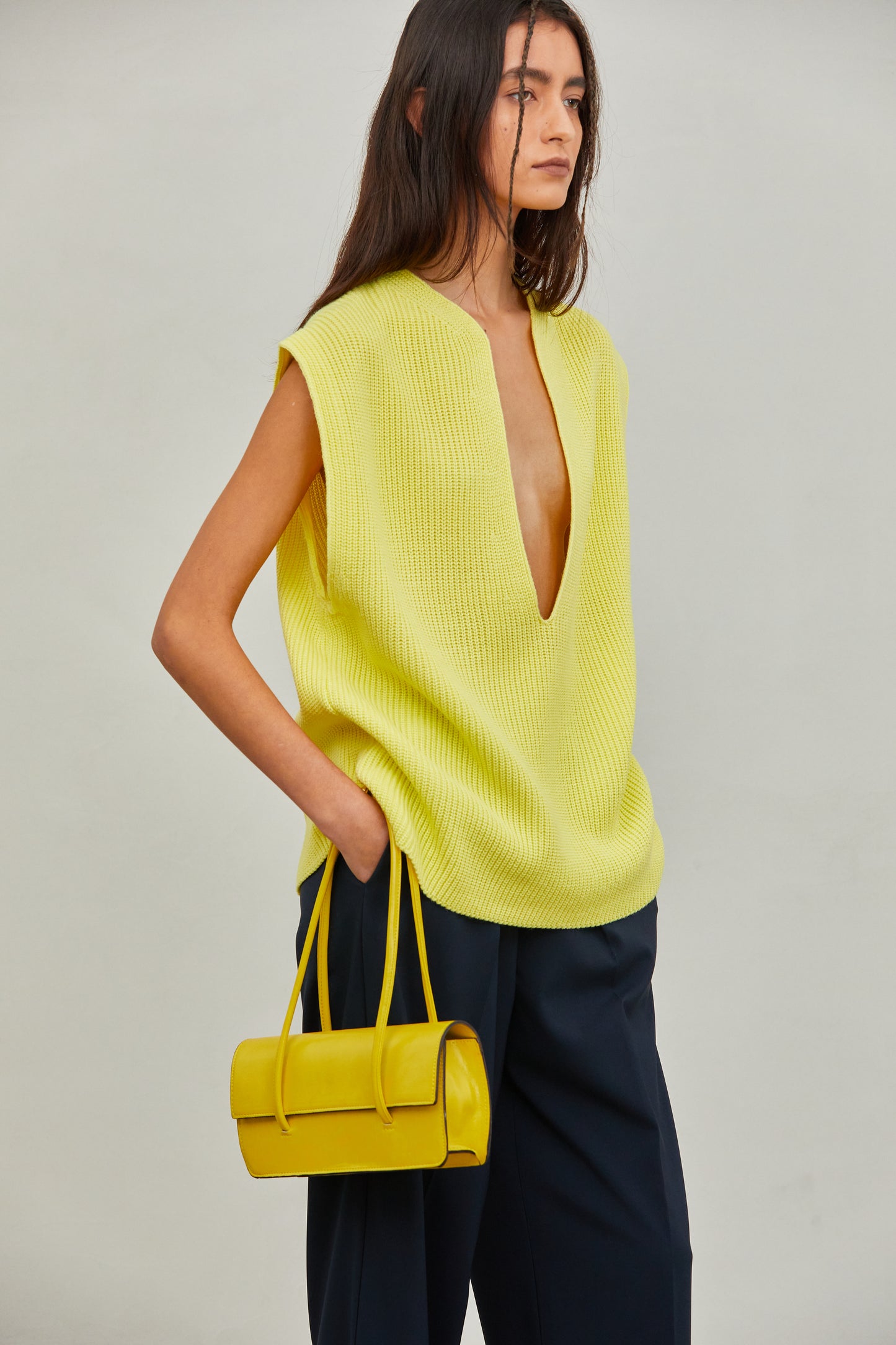 Tubular Top Handle Rectangular Bag, Macaroon