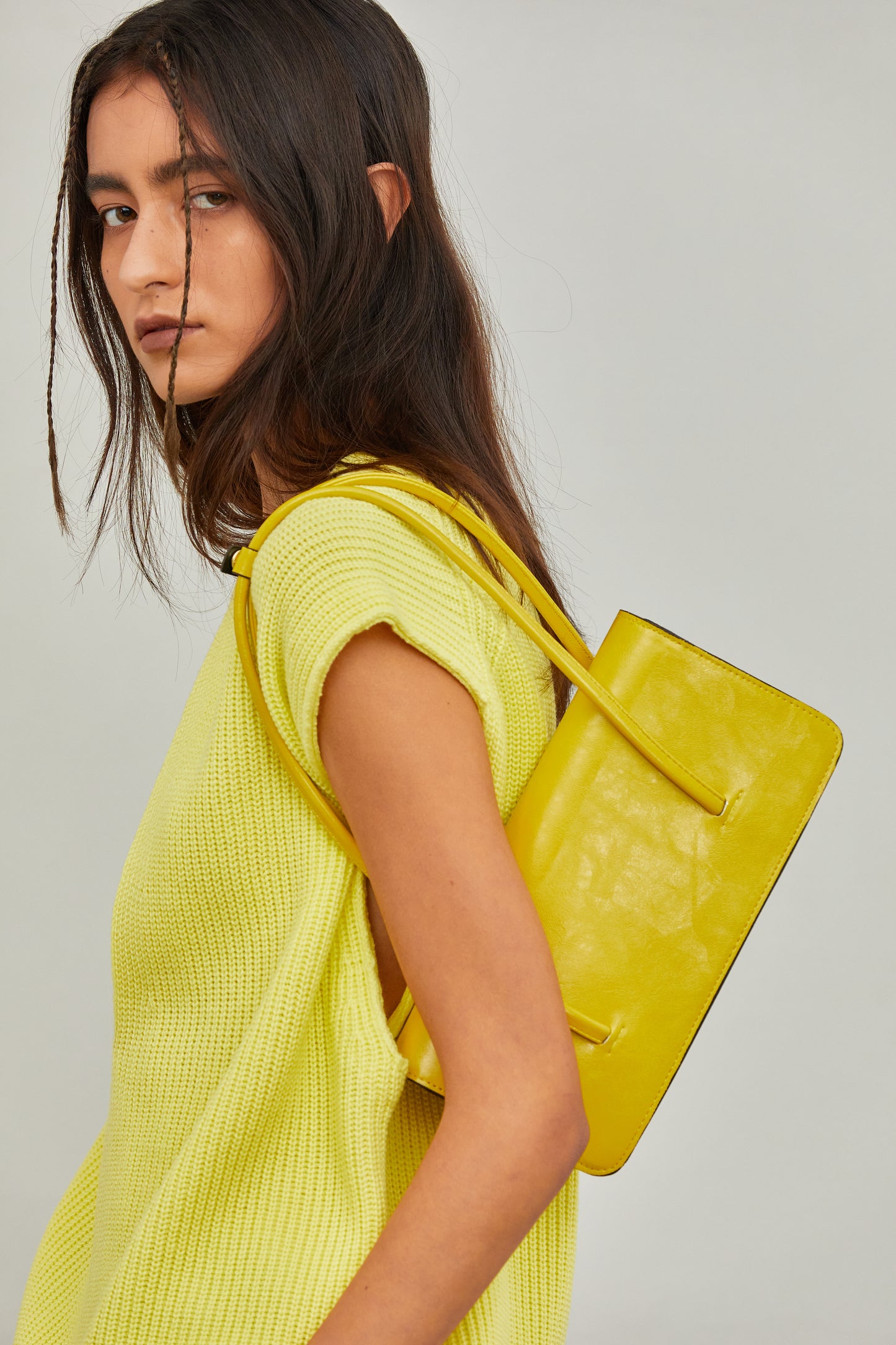 Tubular Top Handle Rectangular Bag, Macaroon
