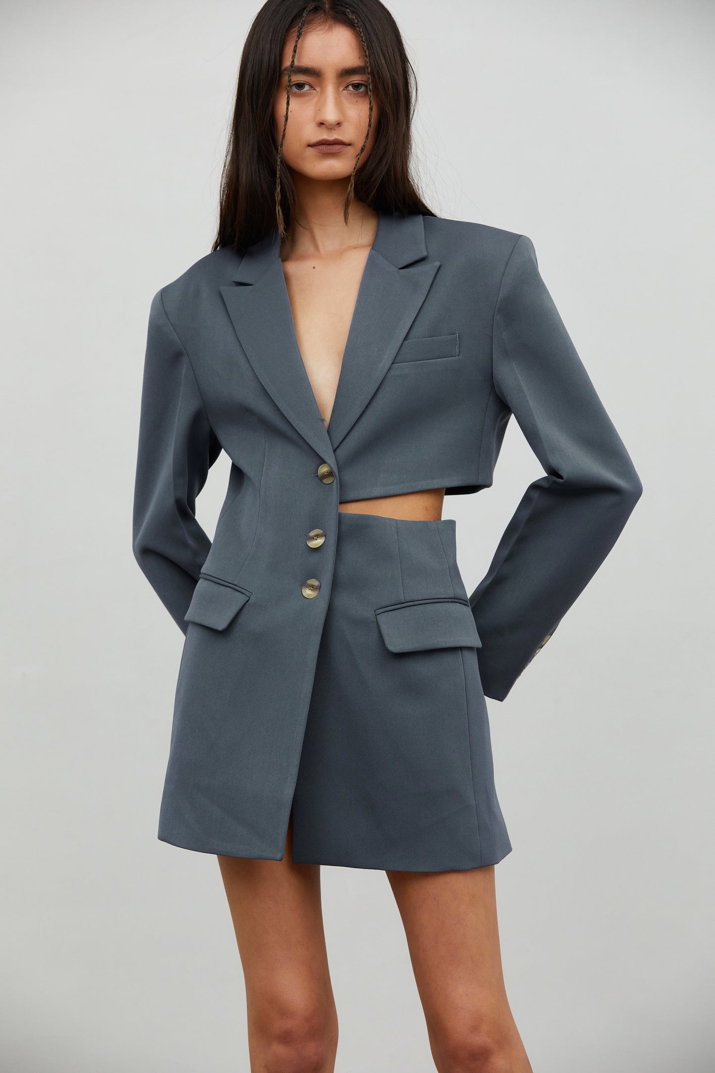 Cut Out Waist Blazer Dress, Aegean