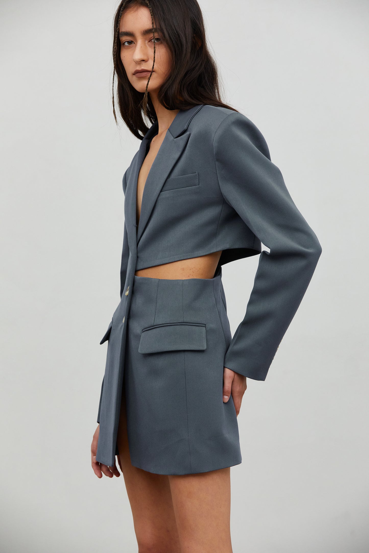 Cut Out Waist Blazer Dress, Aegean