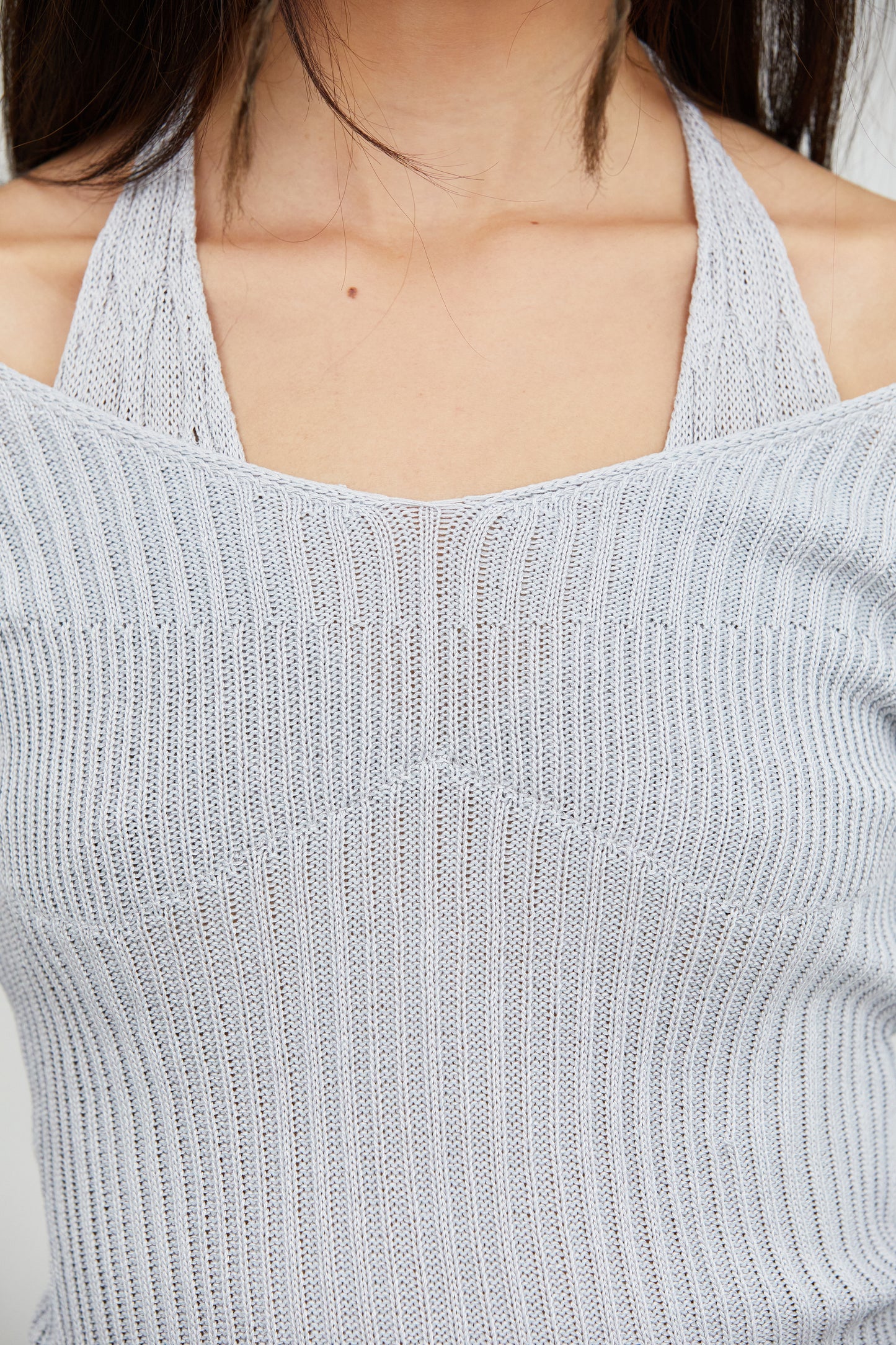 Duo Layered Tie Back Knit Top, Cloud Grey