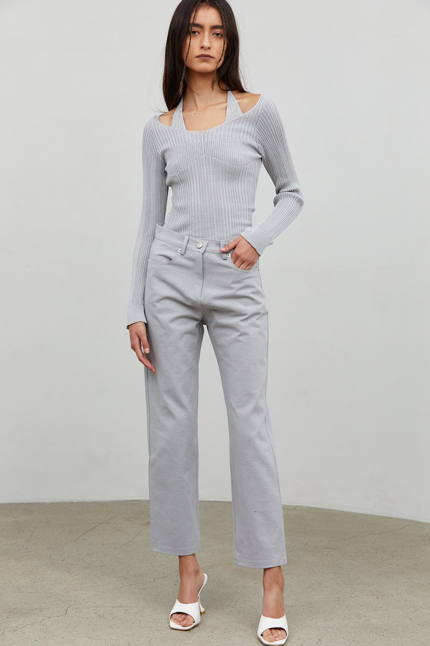 Mid Rise Slim Fit Jeans, Ash Grey
