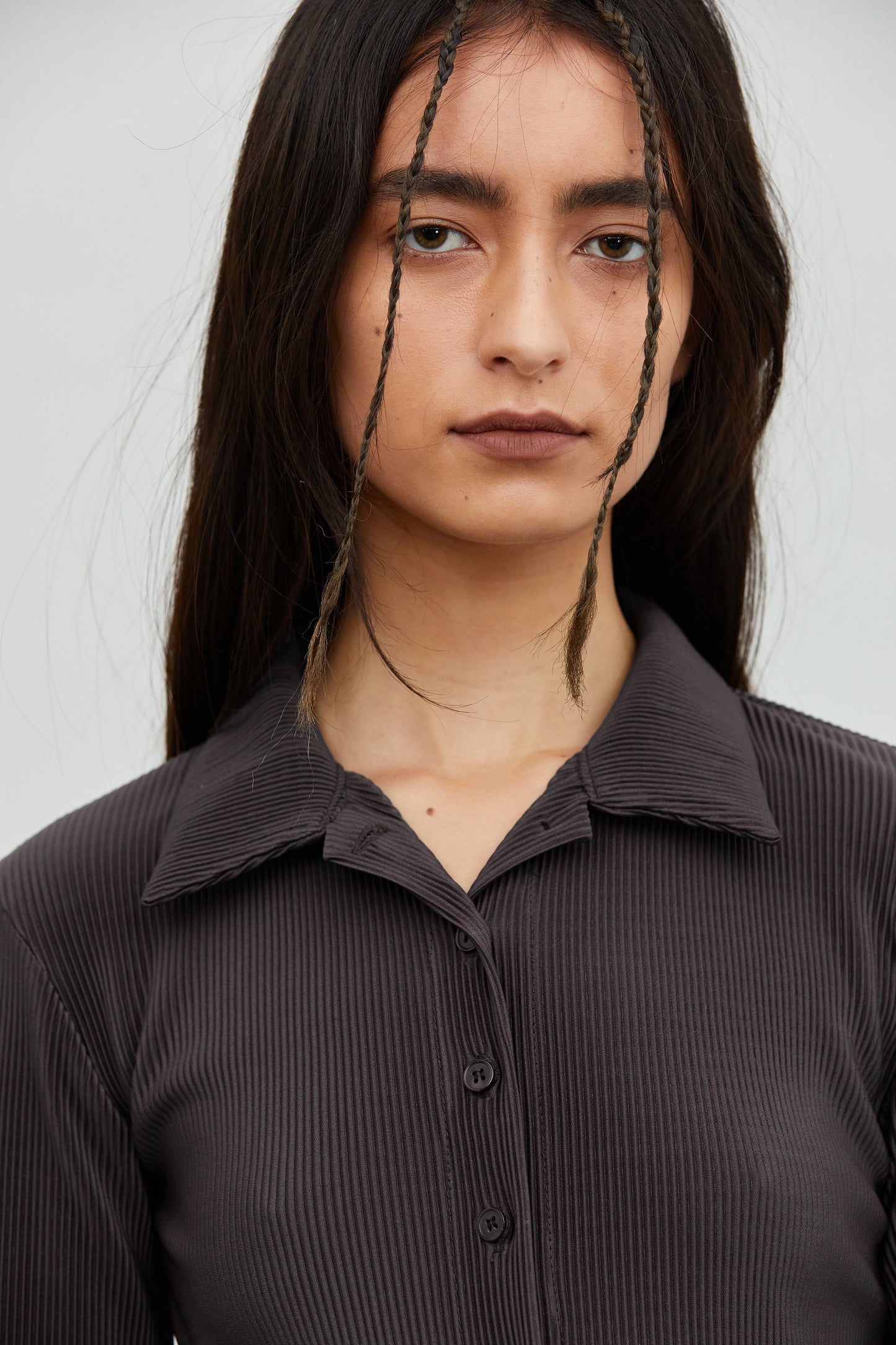 Half Button Ribbed Top, Chocolate Plum