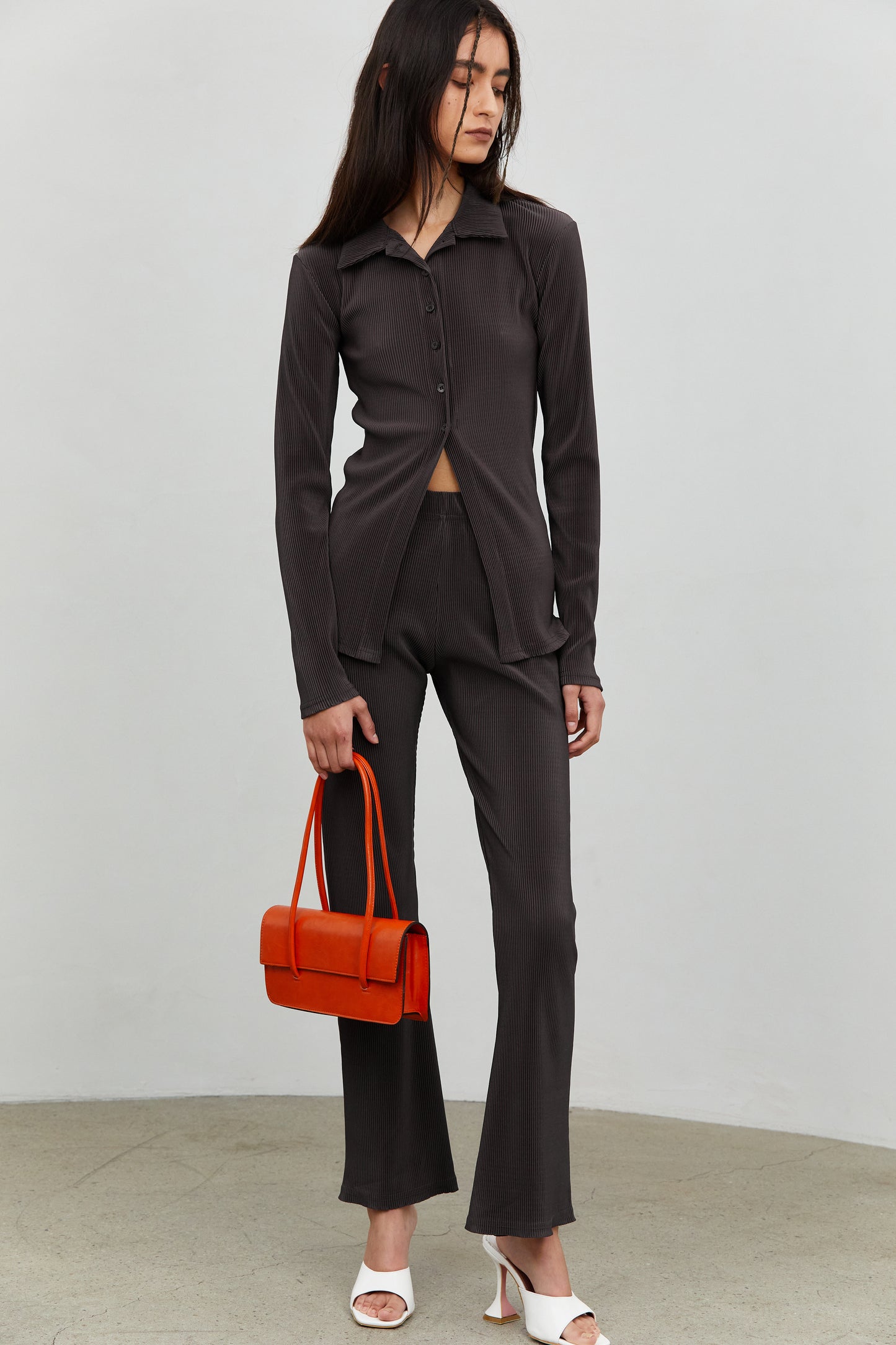 Half Button Ribbed Top, Chocolate Plum