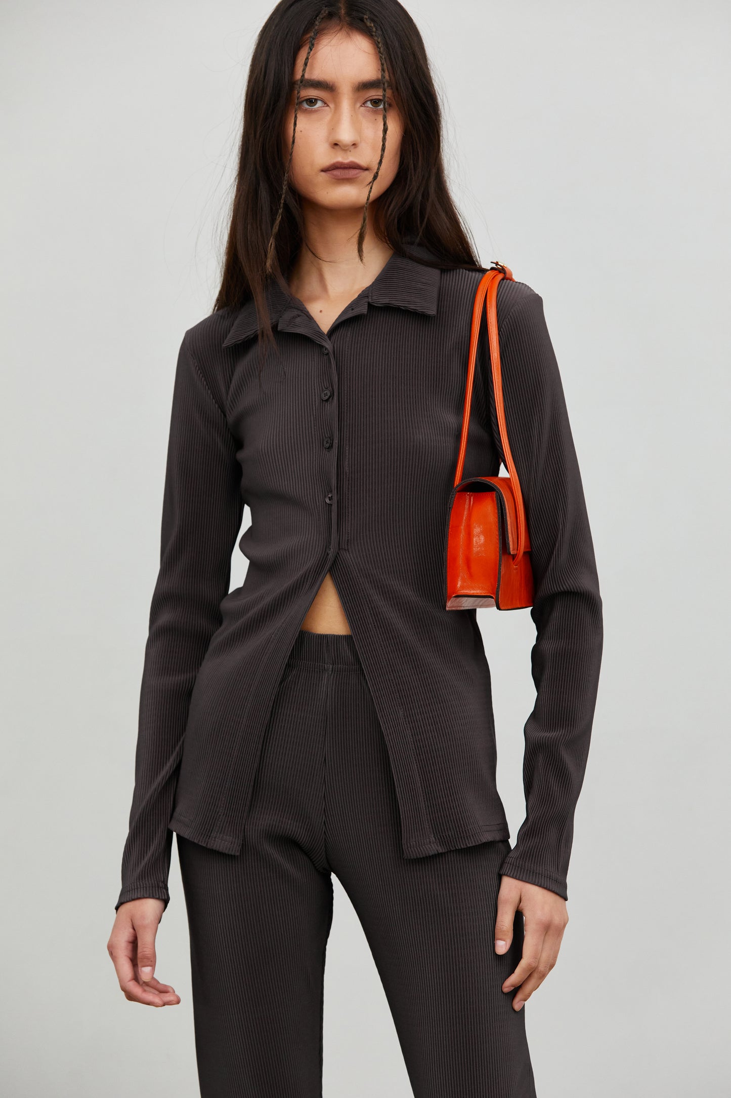 Half Button Ribbed Top, Chocolate Plum