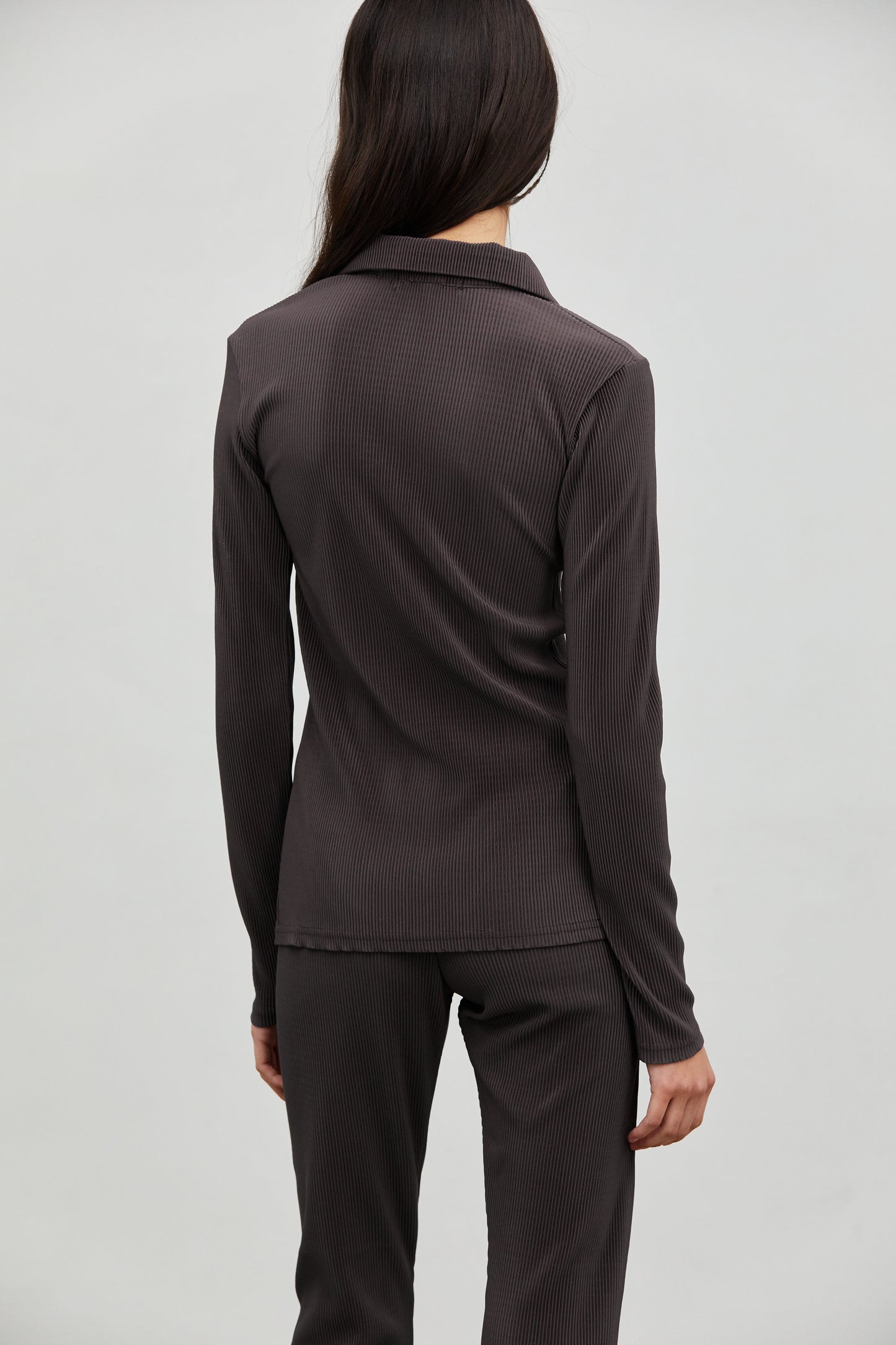 Half Button Ribbed Top, Chocolate Plum