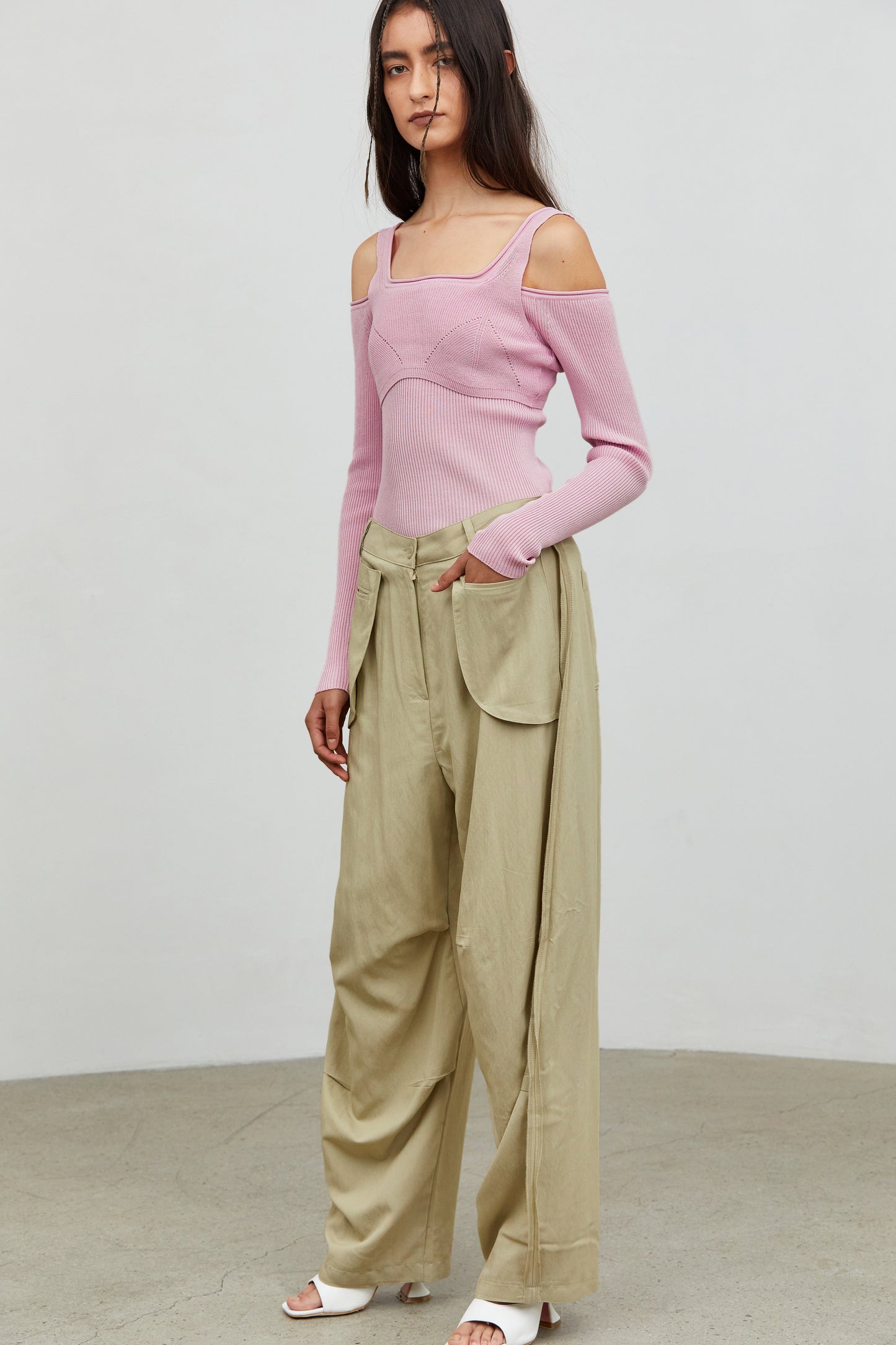 Inside Out Draped Cargo Pants, Beige