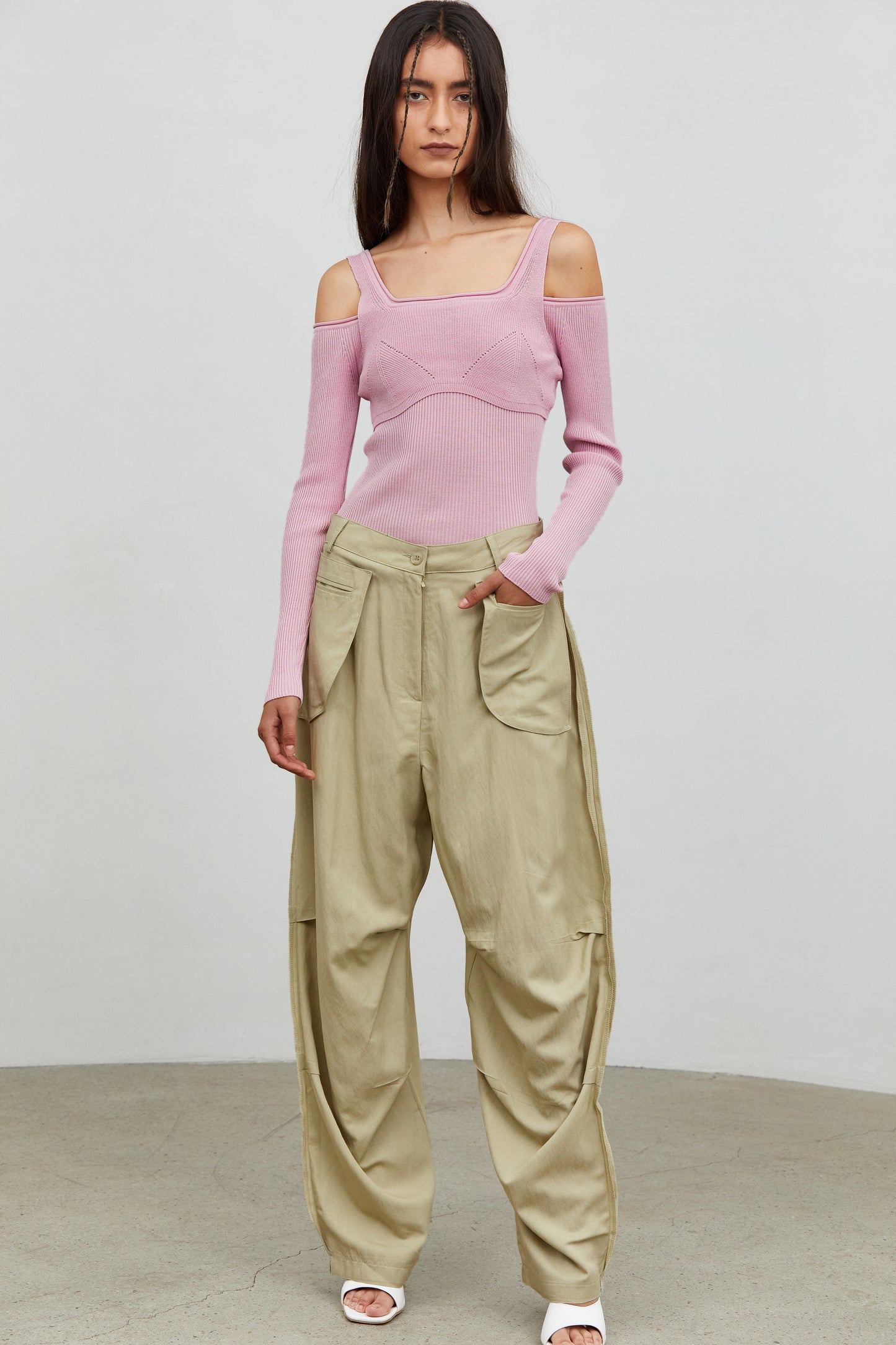 Inside Out Draped Cargo Pants, Beige