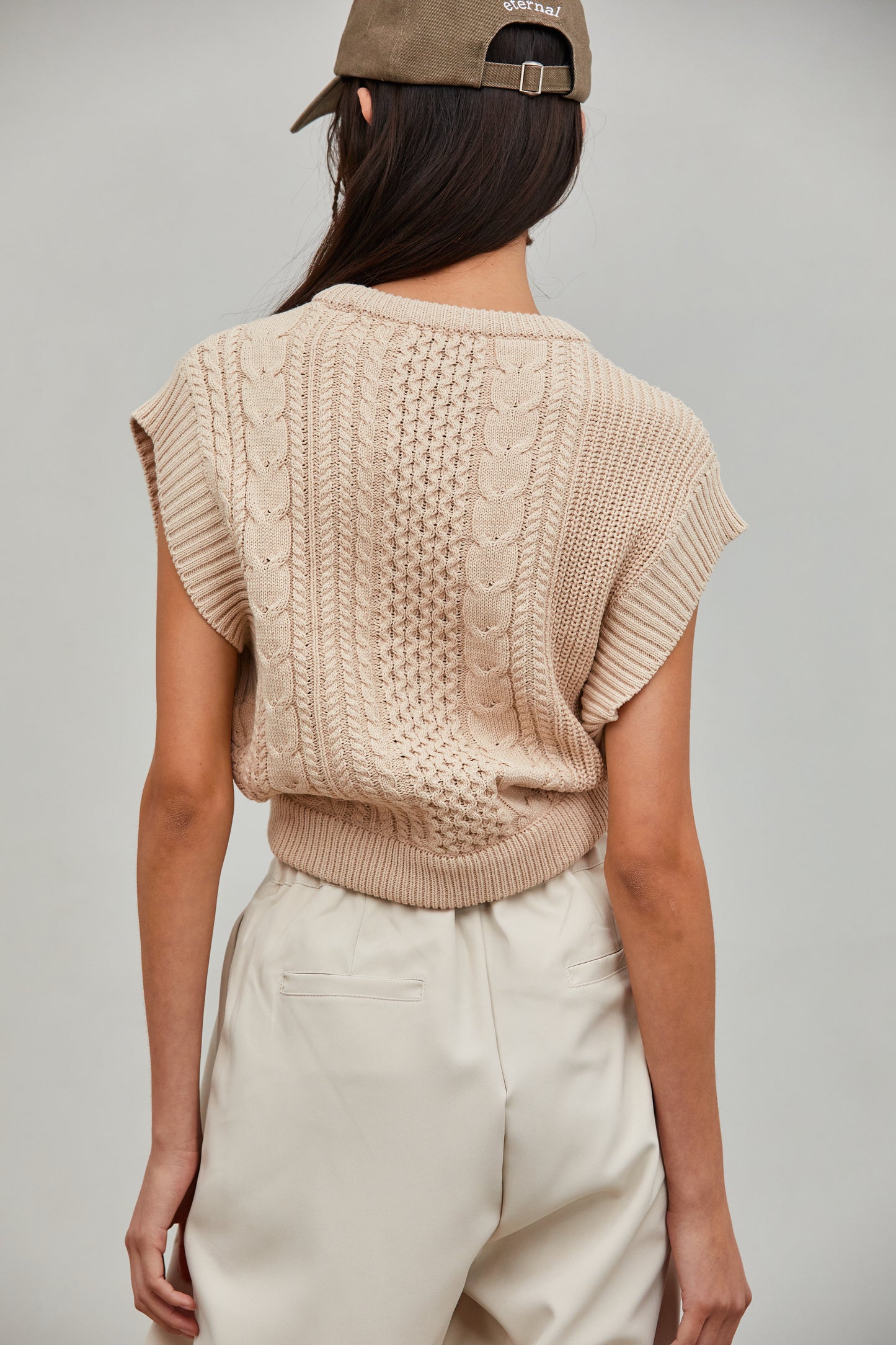 Crop Cable Knit Vest, Oat