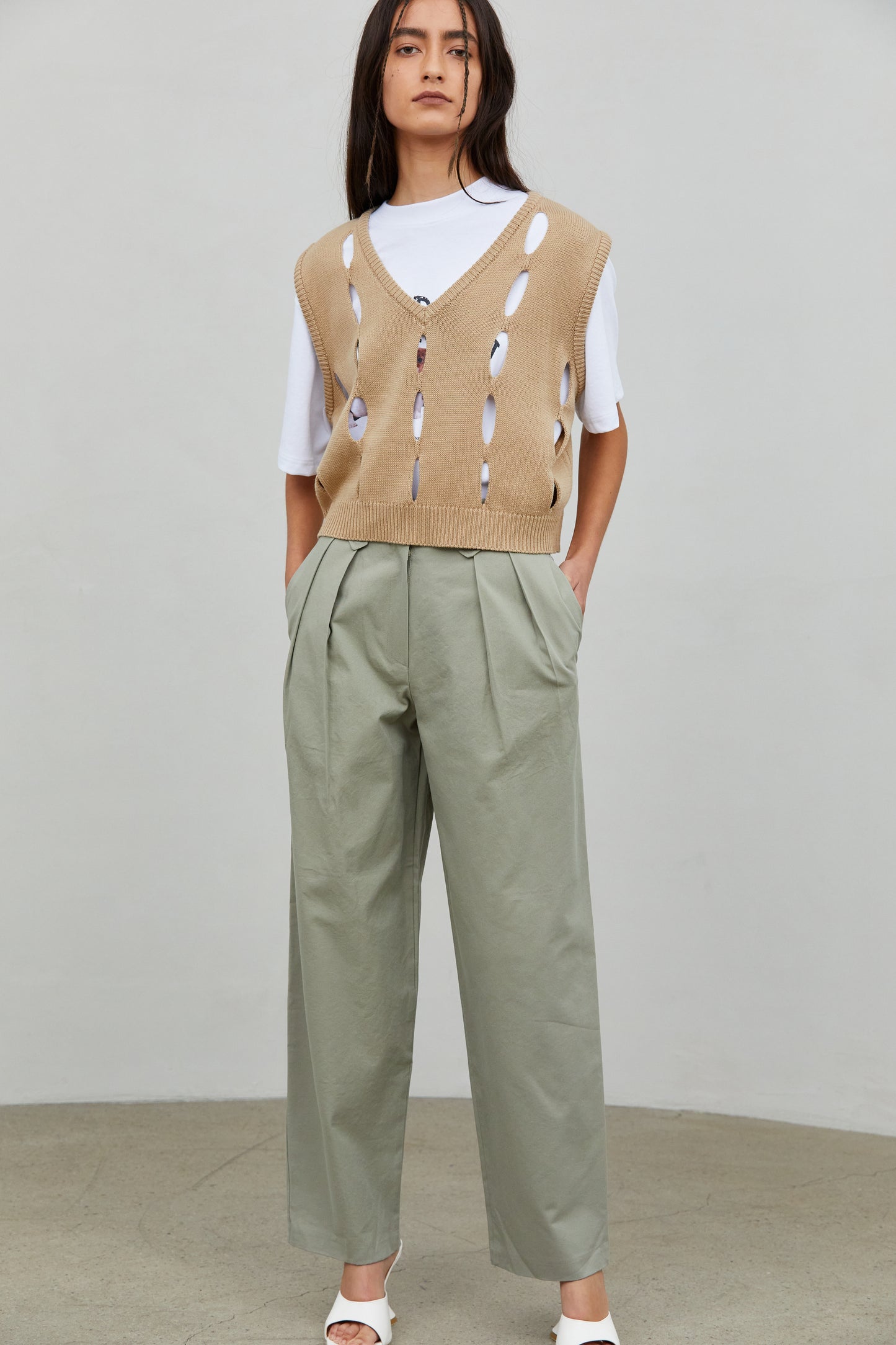 Cutout Sweater Vest, Latte