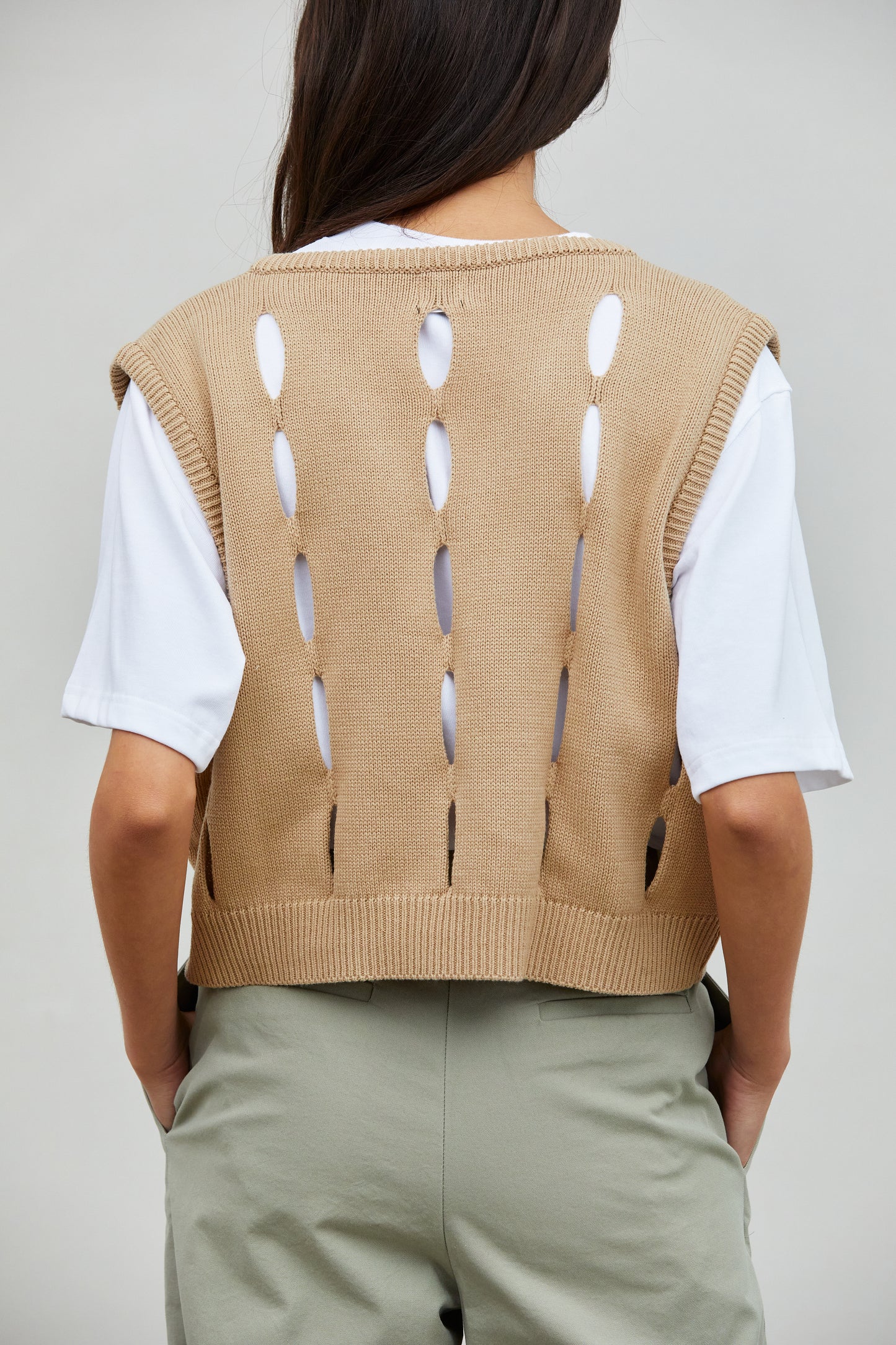 Cutout Sweater Vest, Latte