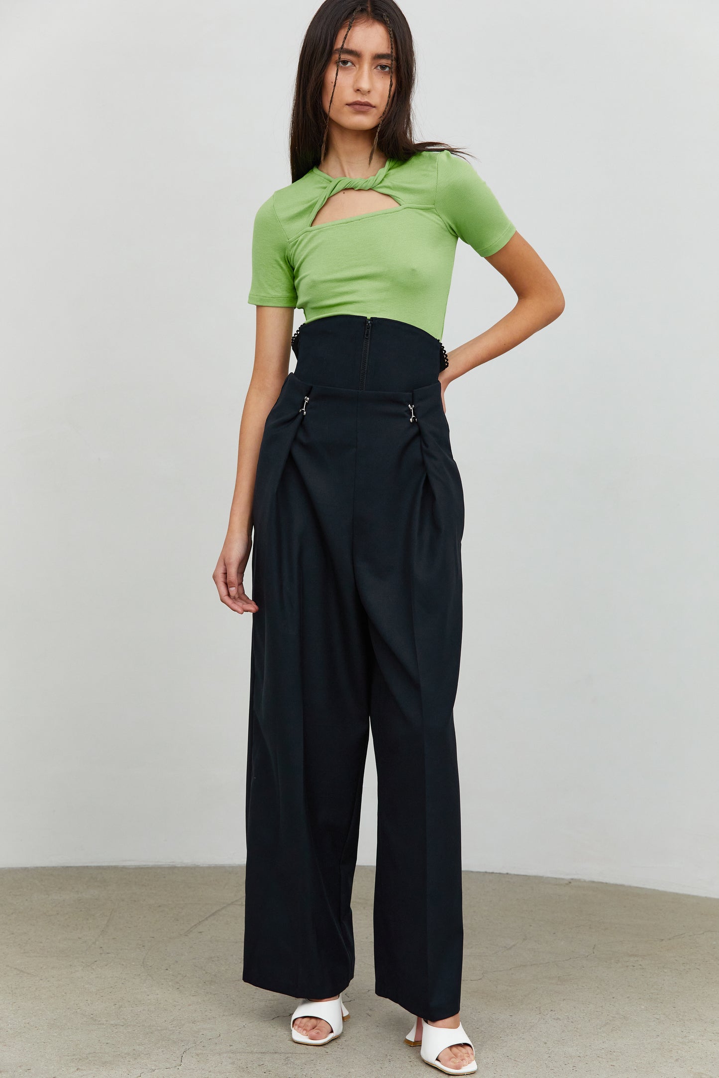 High Waist Wide Corset Trousers, Ink
