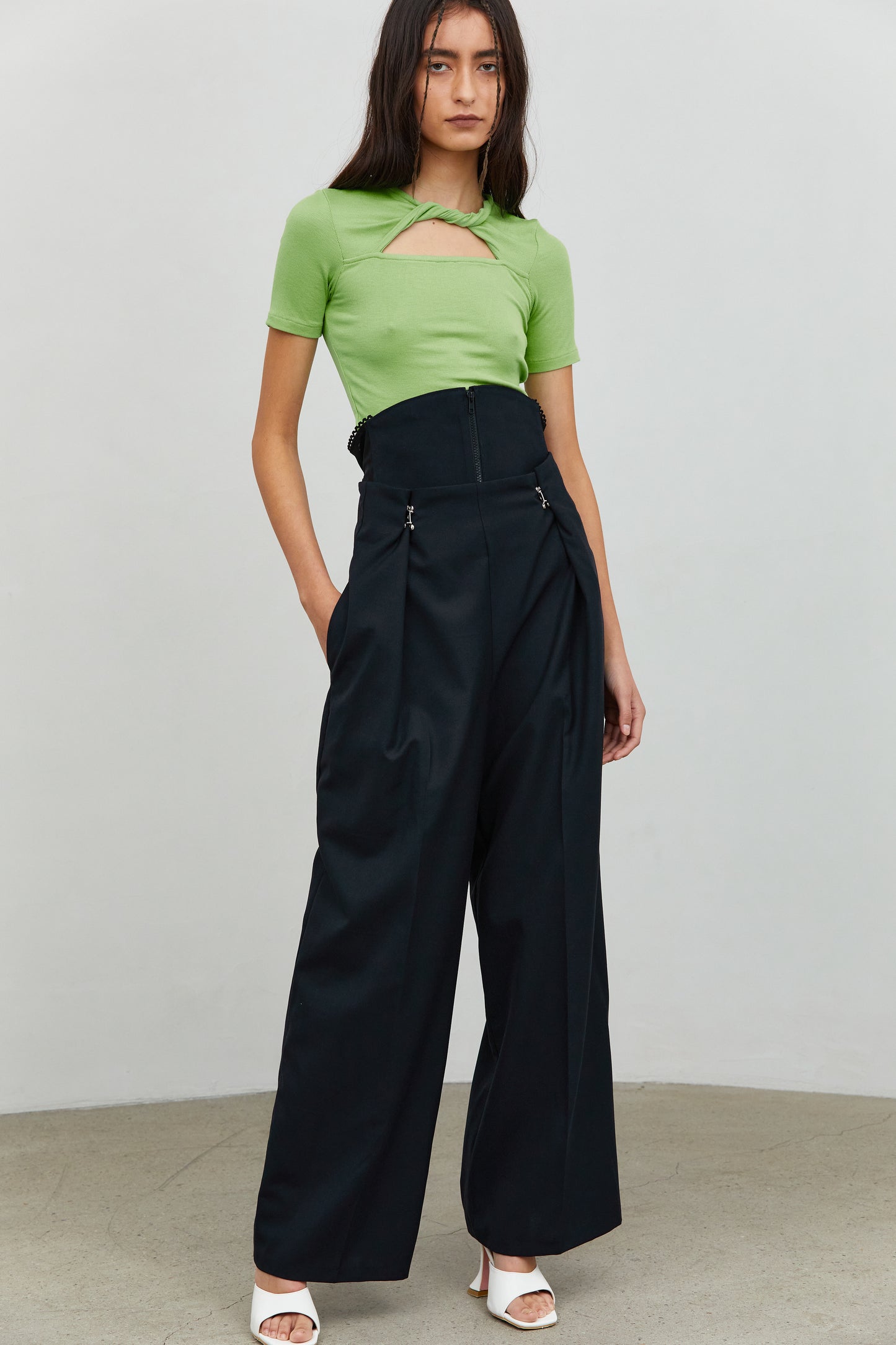 High Waist Wide Corset Trousers, Ink