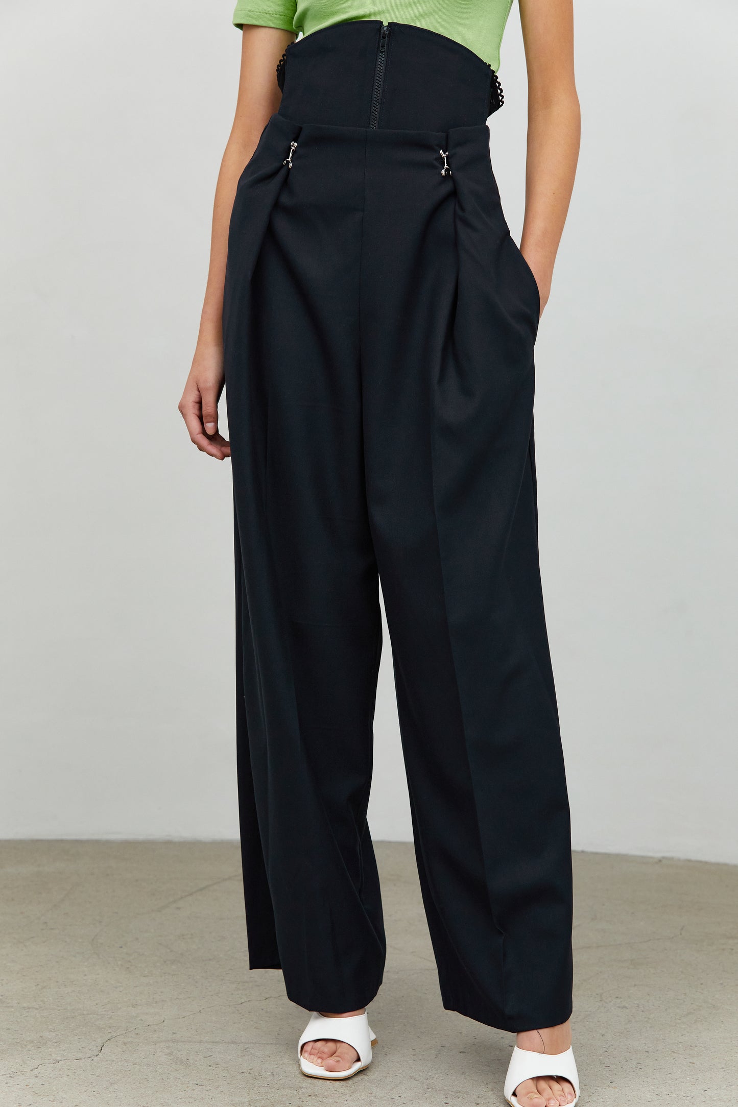 High Waist Wide Corset Trousers, Ink