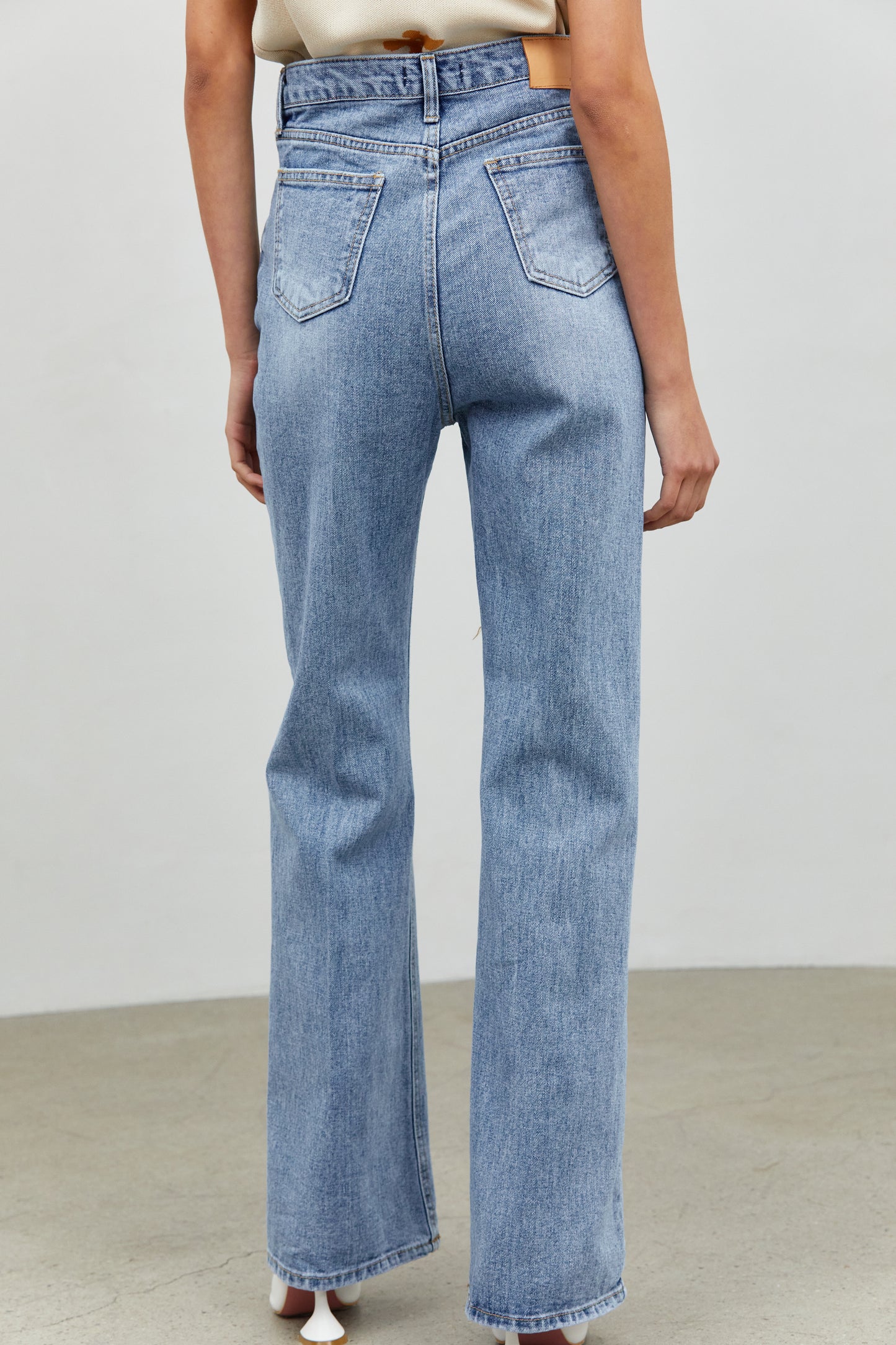 Straight Leg Criss Cross Waist Jeans, Blue
