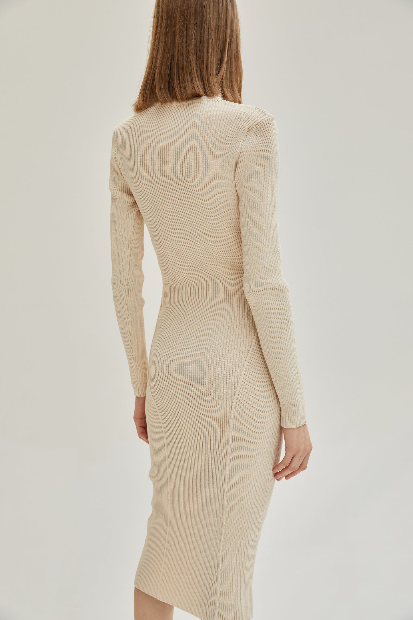 Padded Shoulder Knit Bustier Dress, Parchment