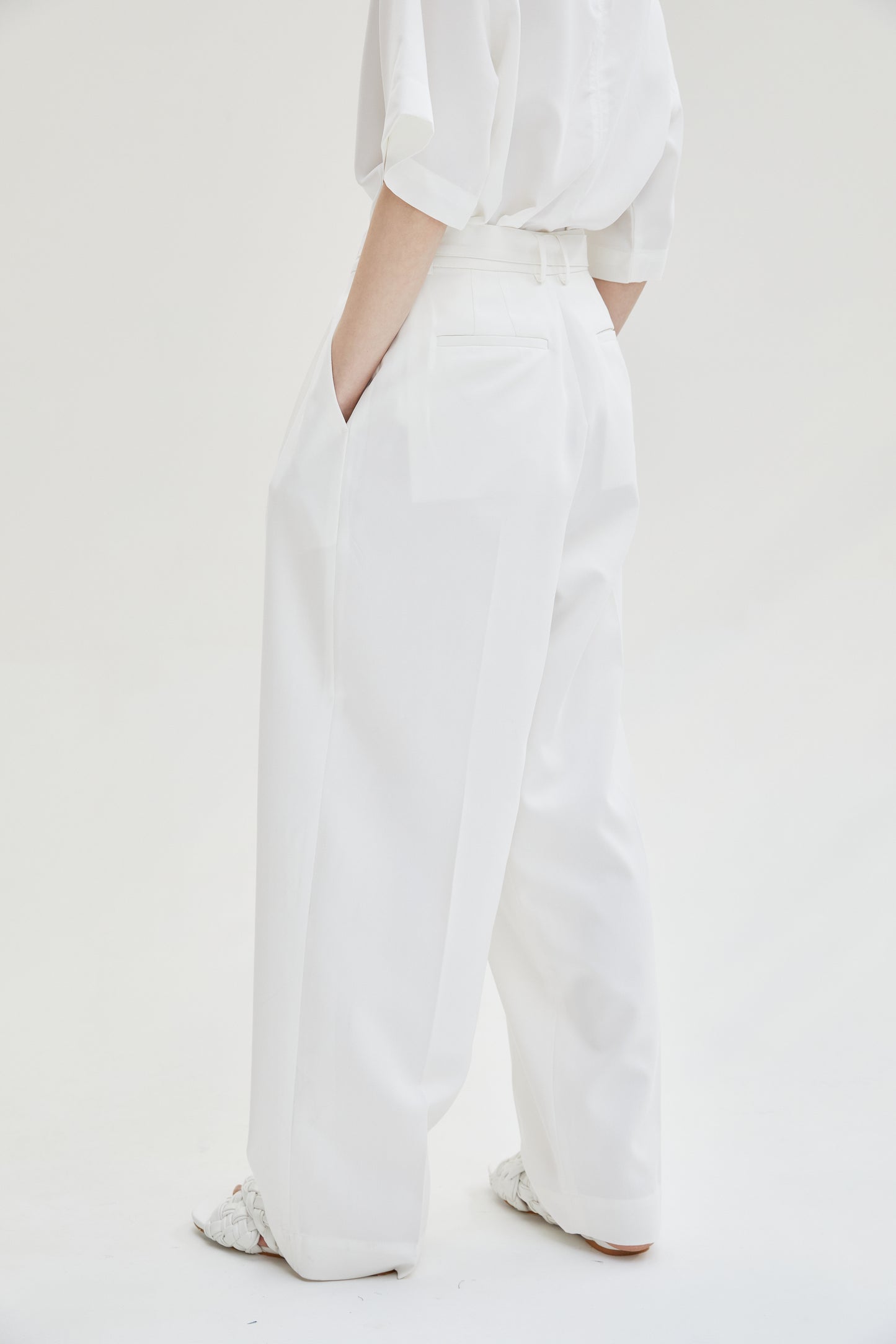 Relaxed Belt Suit Trousers, Pure White