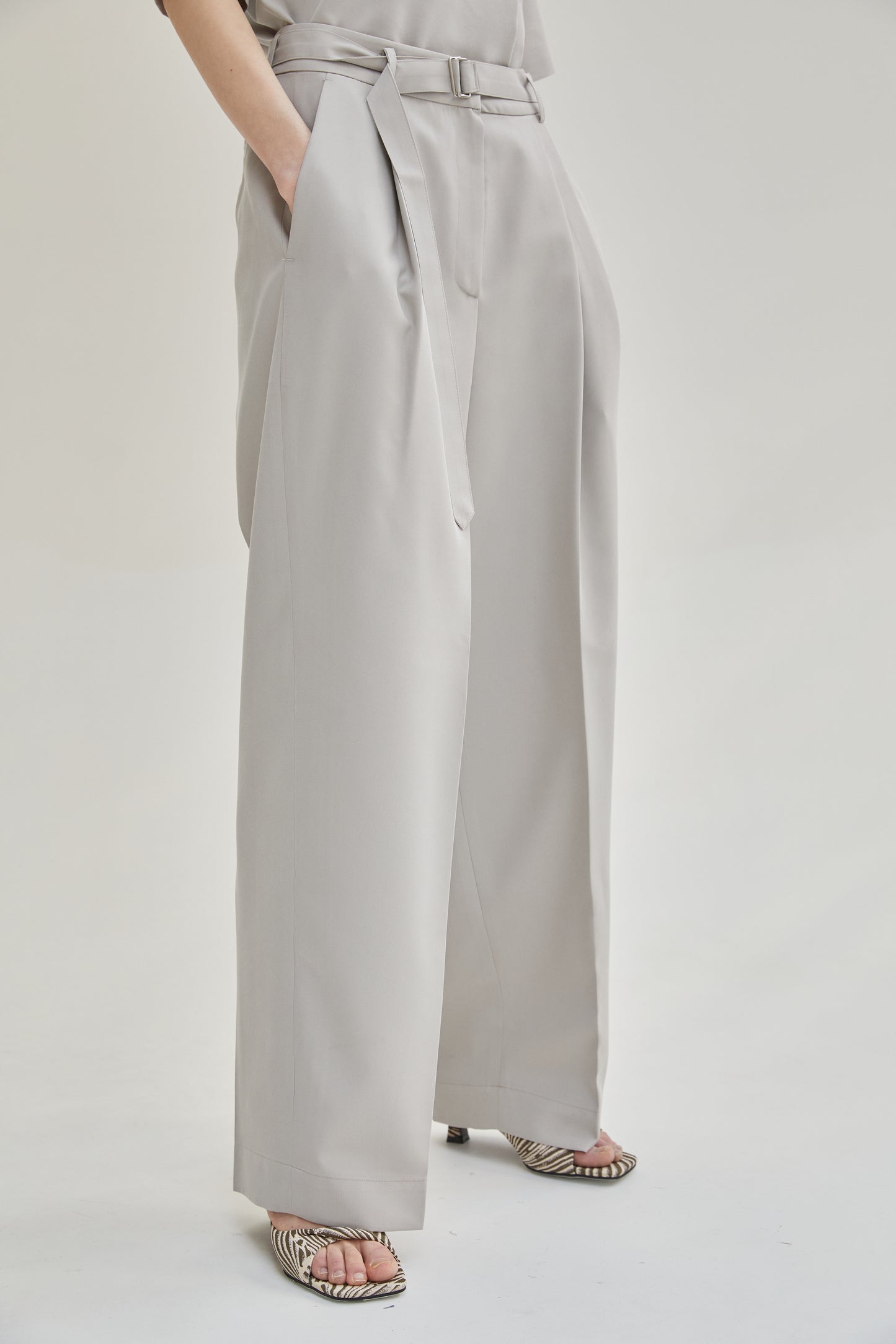 Relaxed Belt Suit Trousers, Ash Gray