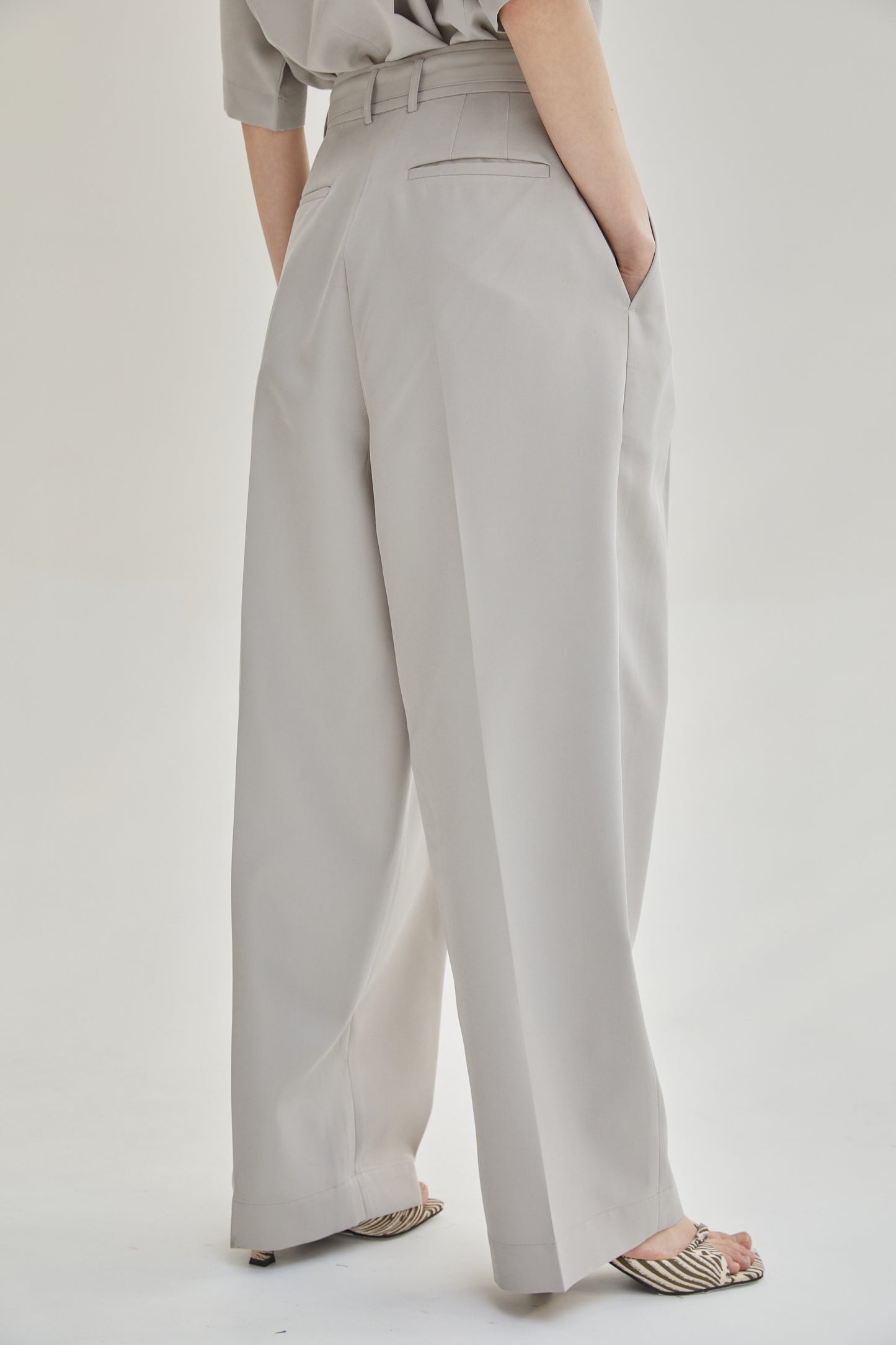 Relaxed Belt Suit Trousers, Ash Gray