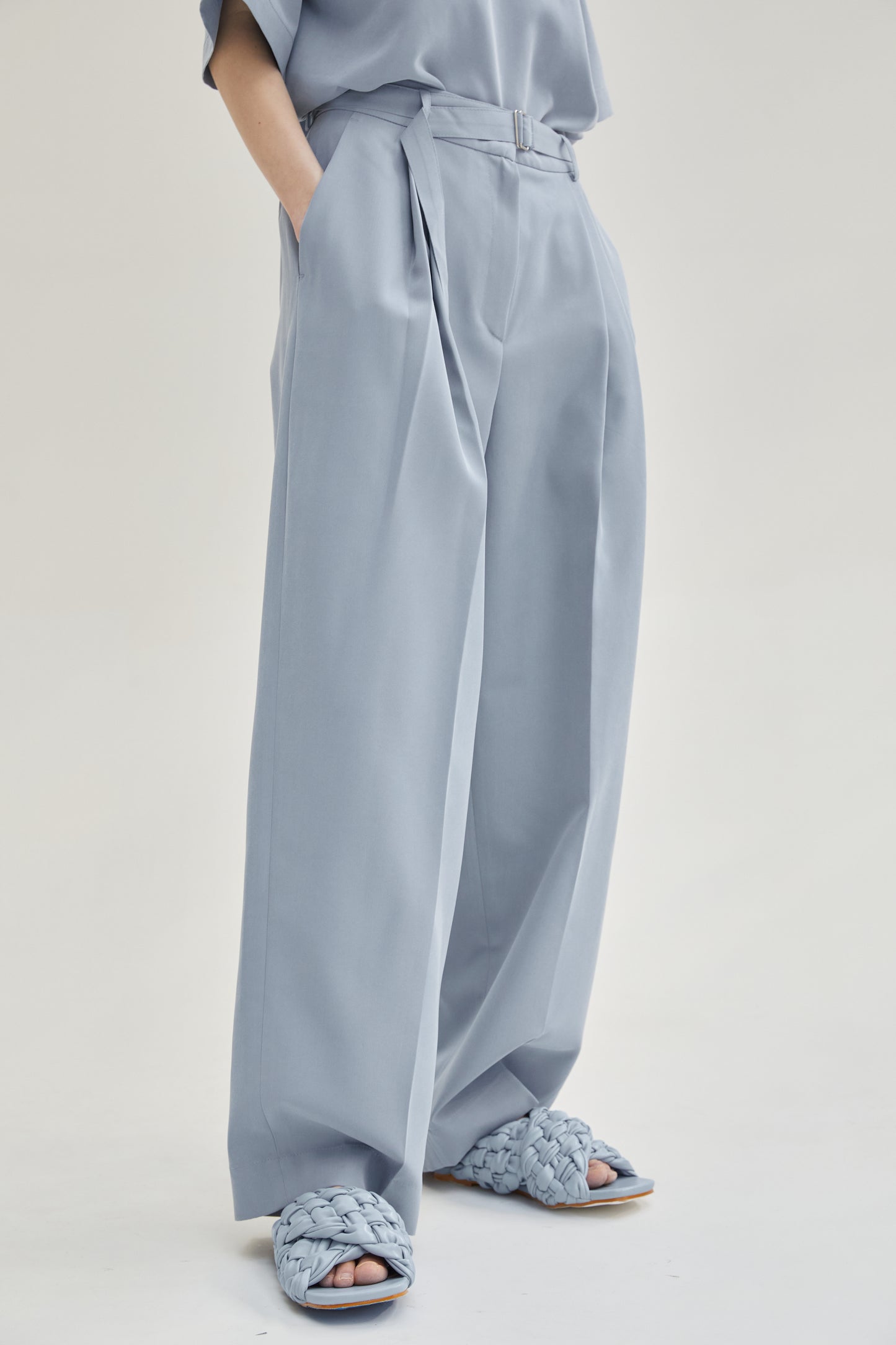 Relaxed Belt Suit Trousers, Steel Blue