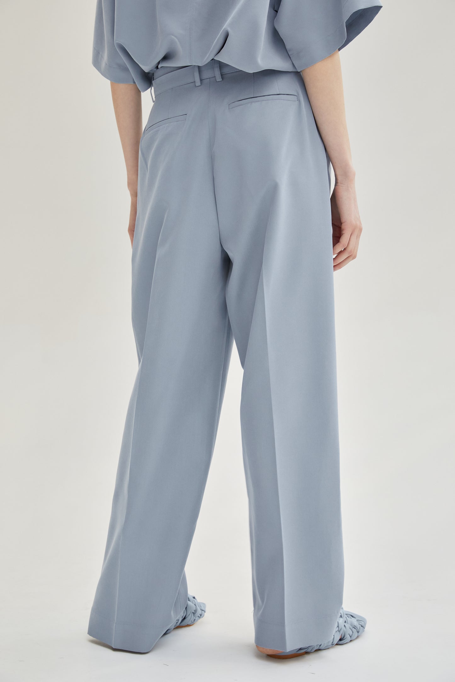 Relaxed Belt Suit Trousers, Steel Blue