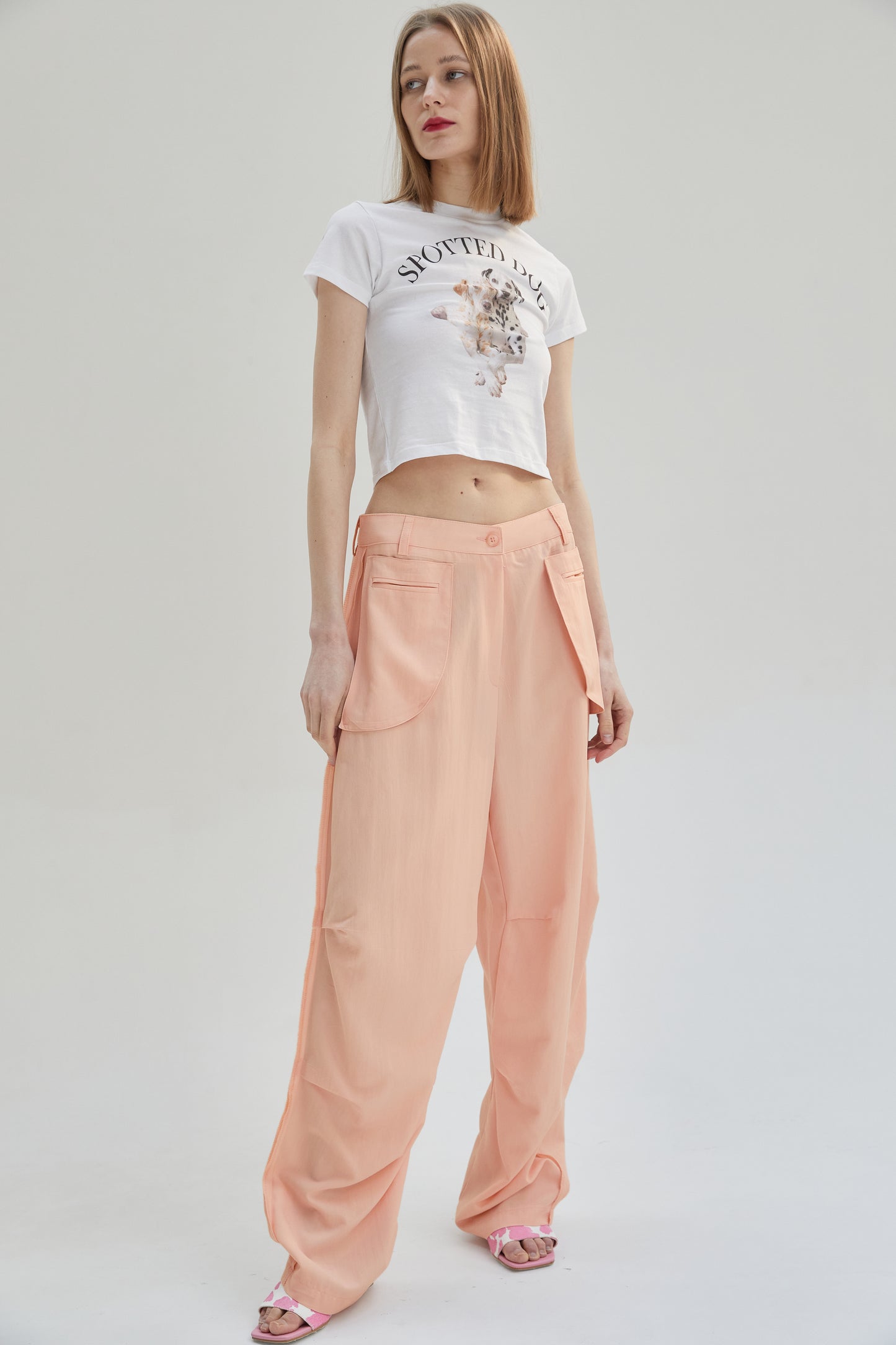 Inside Out Draped Cargo Pants, Salmon Pink