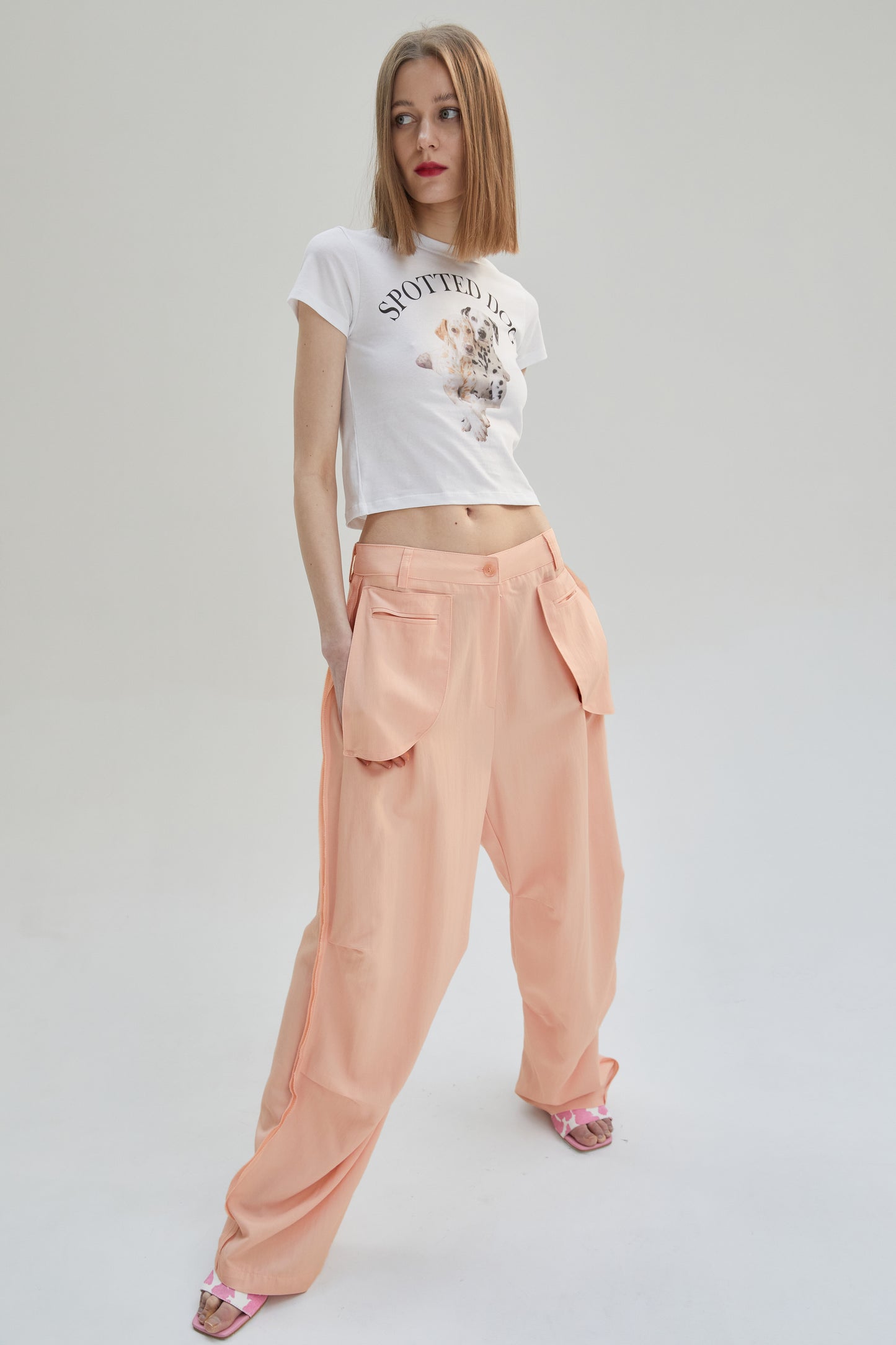 Inside Out Draped Cargo Pants, Salmon Pink