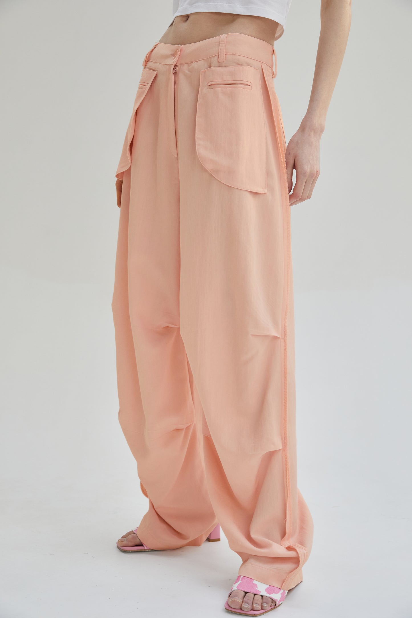 Inside Out Draped Cargo Pants, Salmon Pink