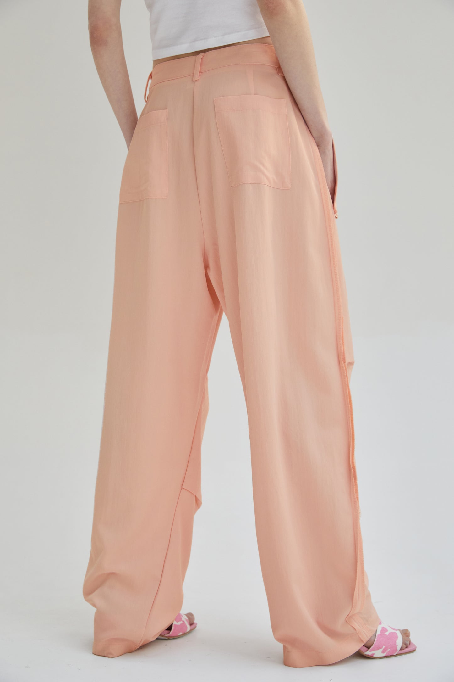 Inside Out Draped Cargo Pants, Salmon Pink