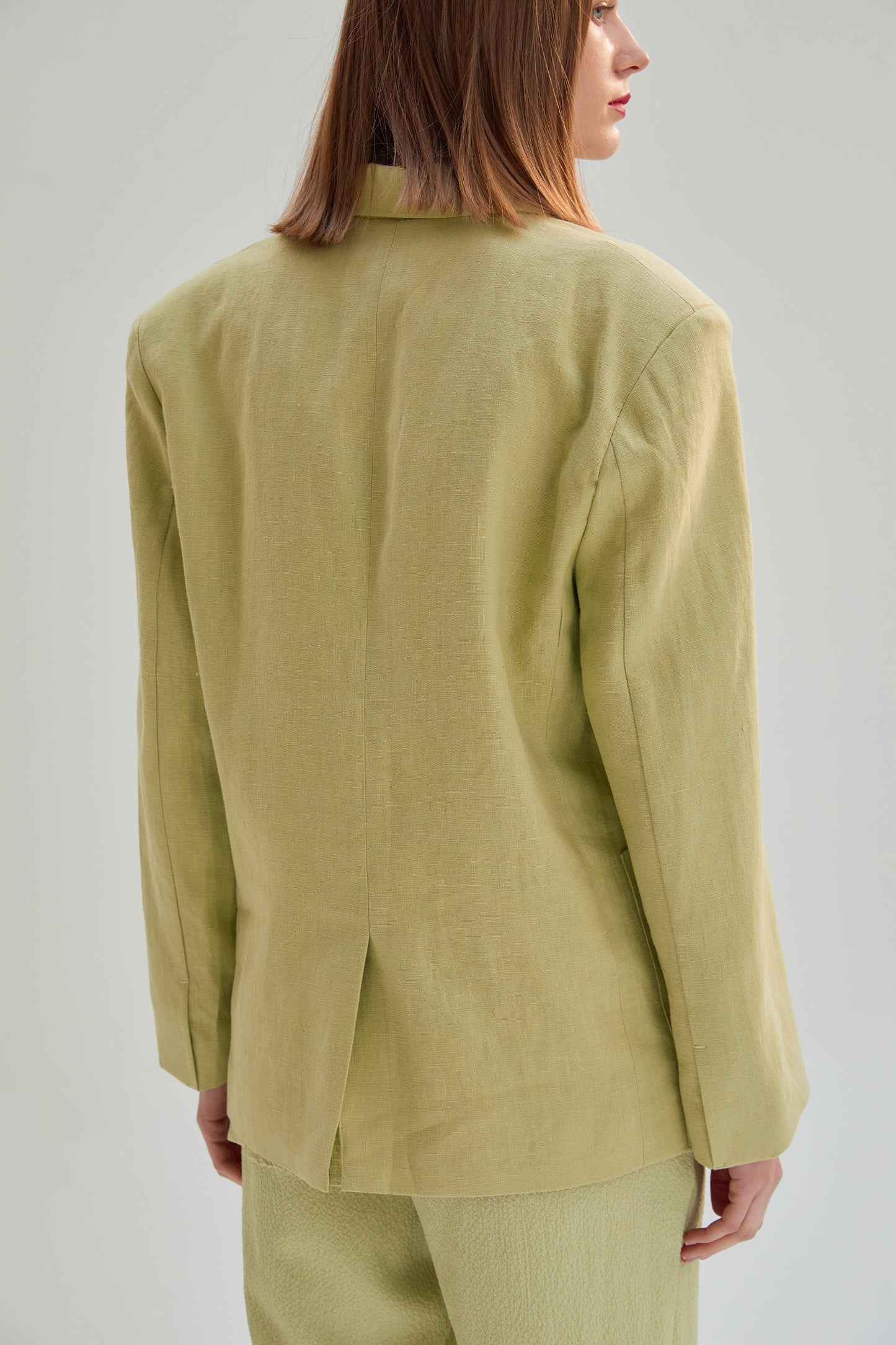 Concealed Button Linen Blazer Jacket, Pear