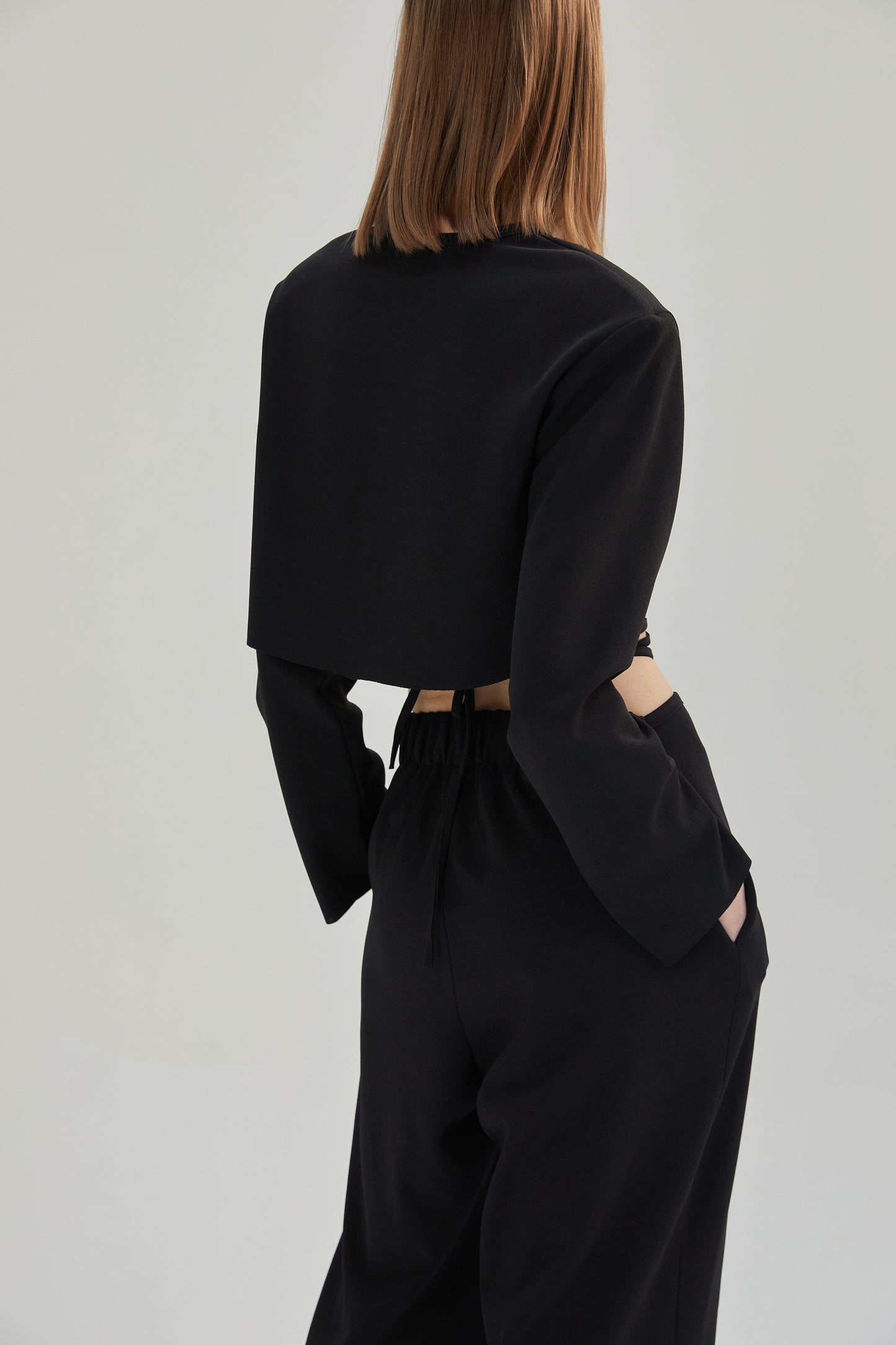 Padded Shoulder Crop Blouse, Midnight Black
