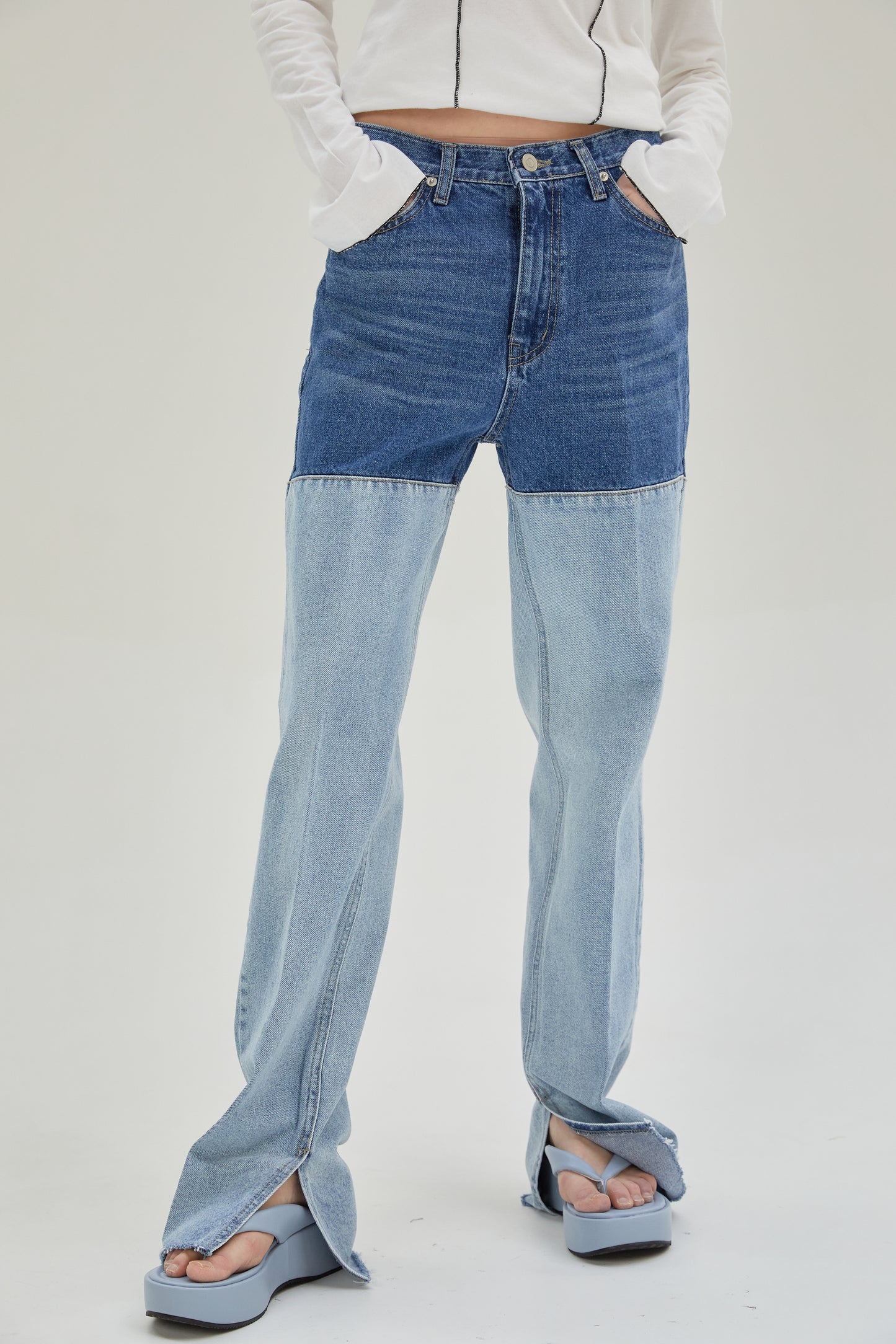 Two-Tone Combo Jeans, Light Blue