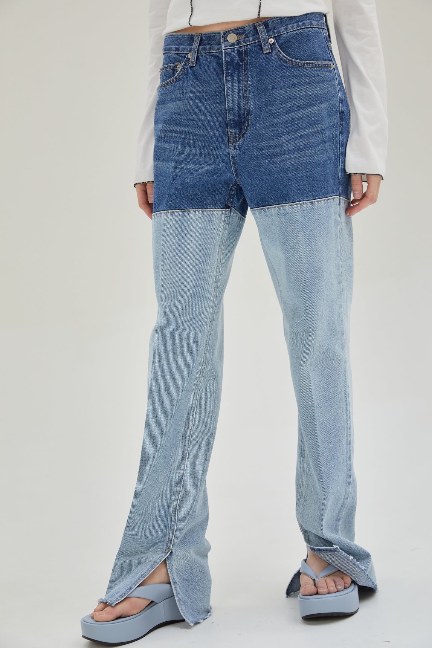 Two-Tone Combo Jeans, Light Blue