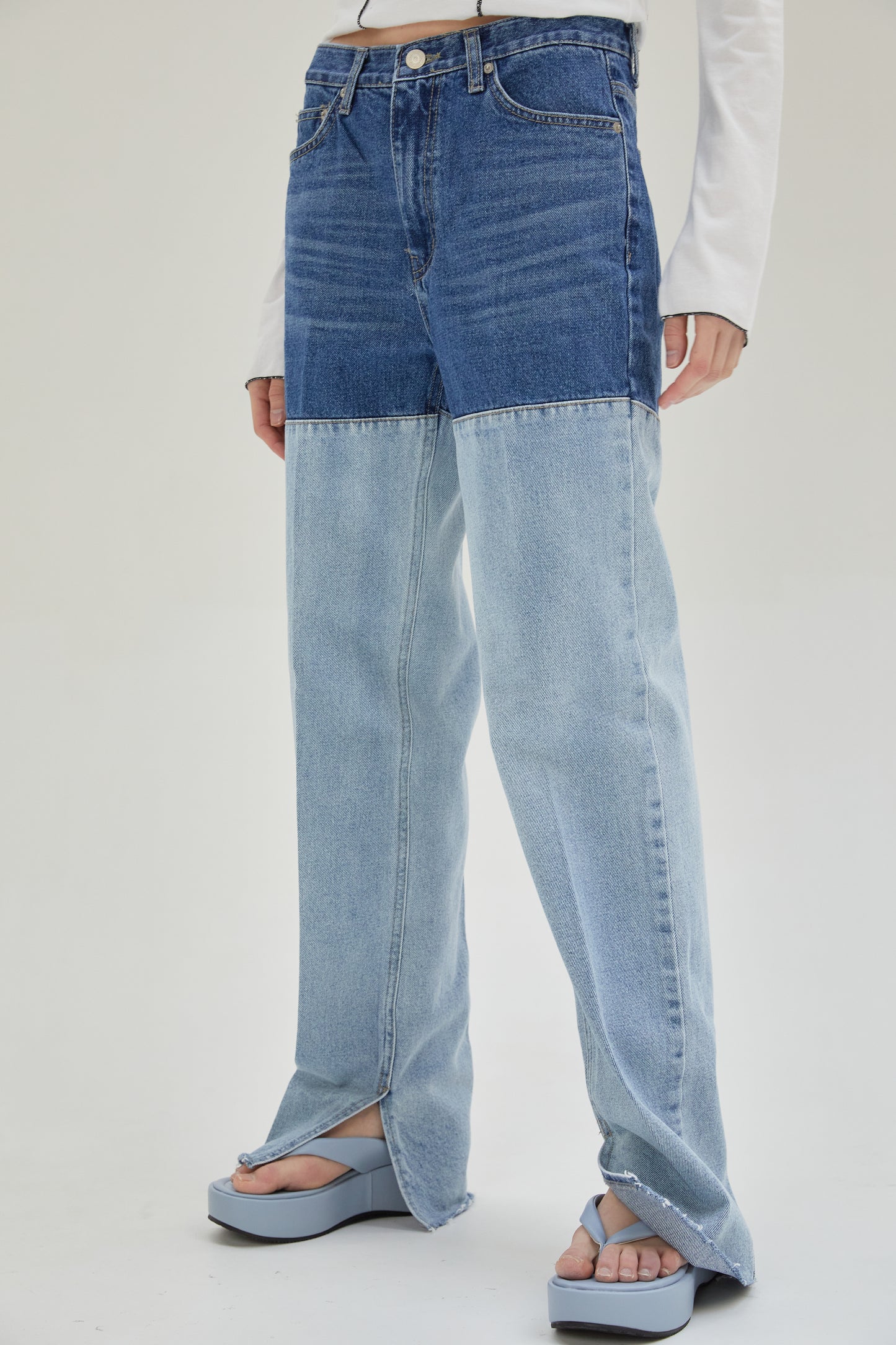Two-Tone Combo Jeans, Light Blue