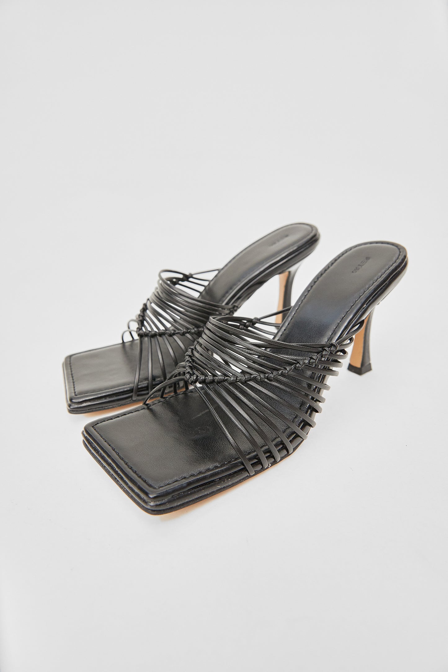 Thin Straps Heeled Mules, Black