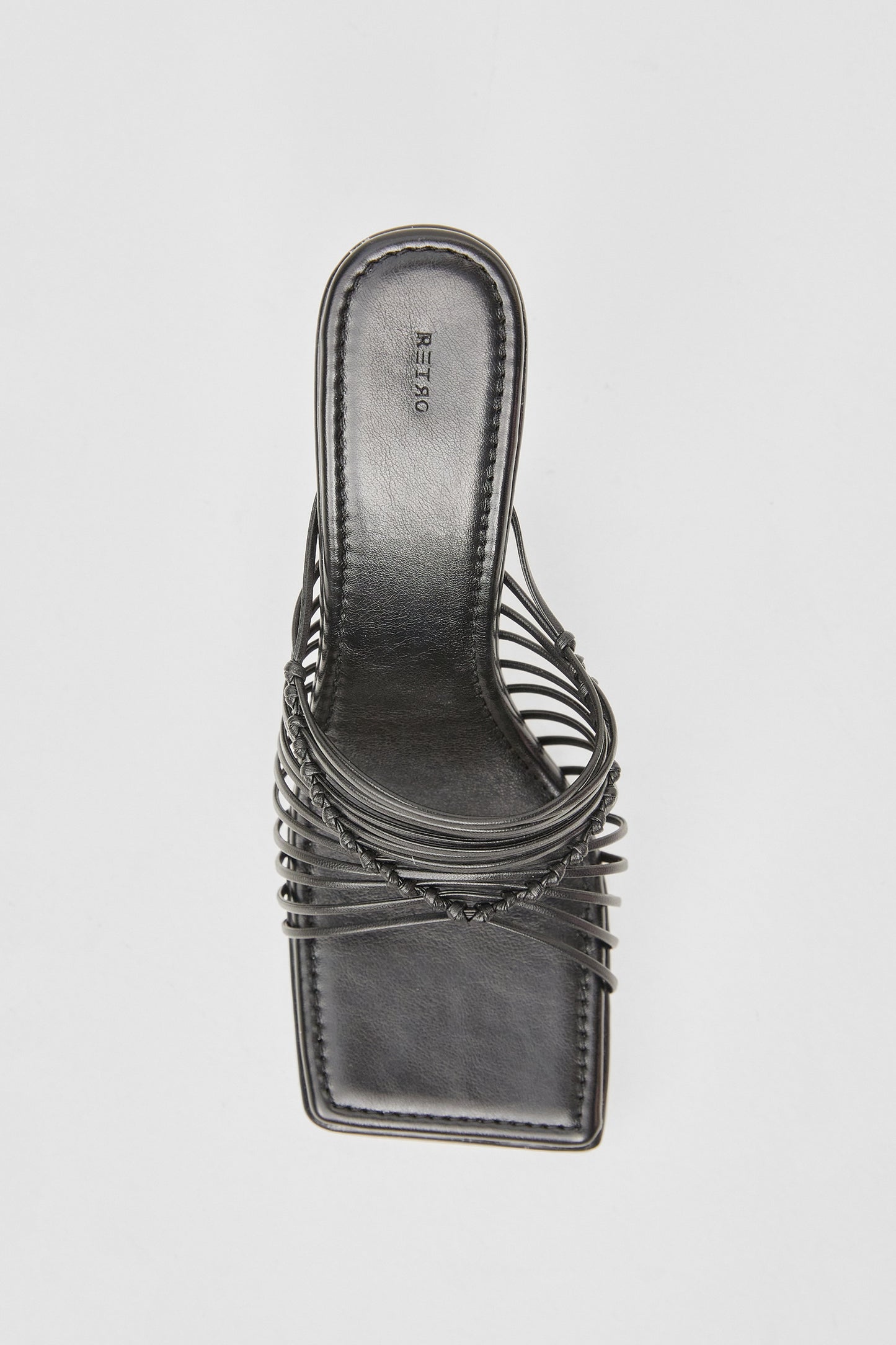 Thin Straps Heeled Mules, Black