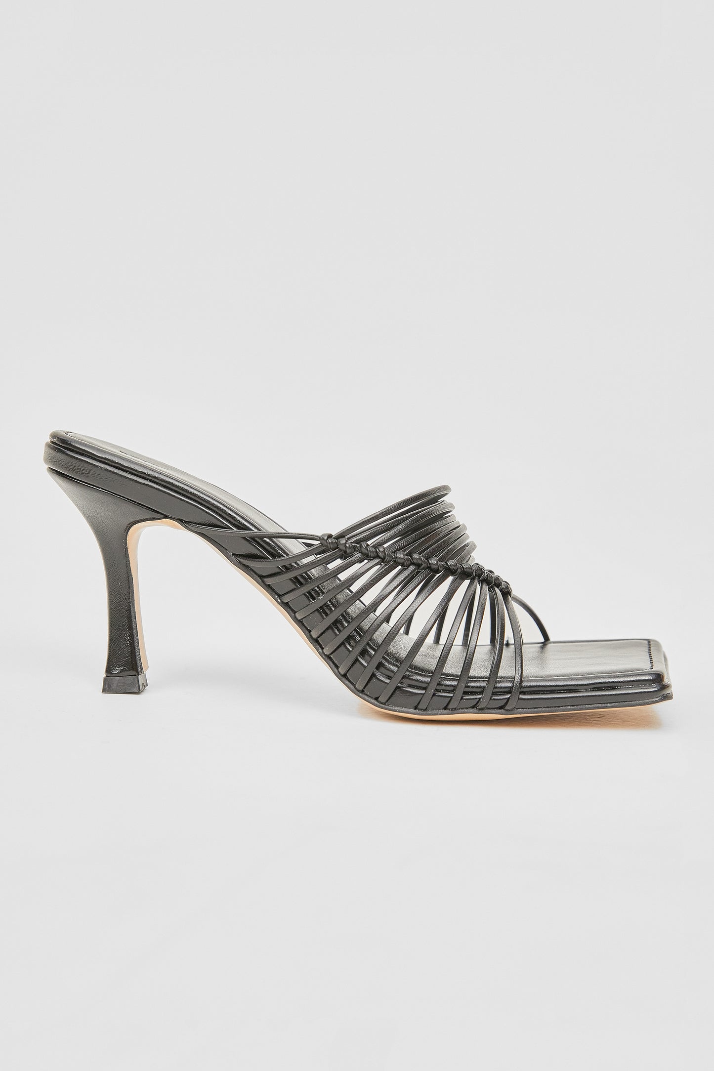 Thin Straps Heeled Mules, Black