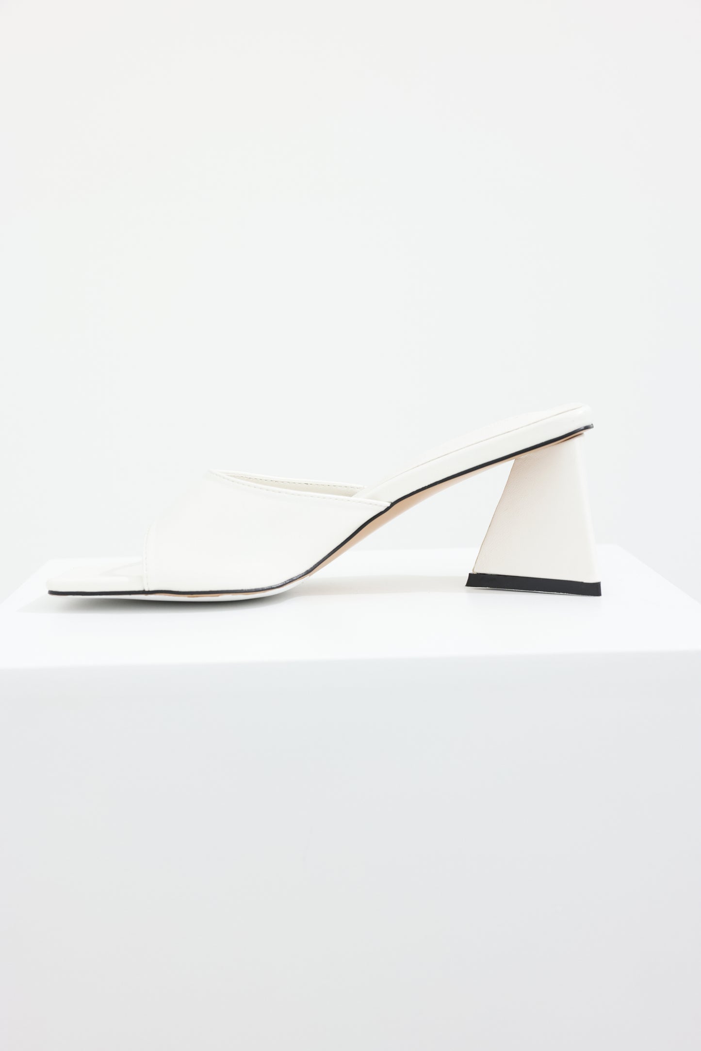Triangle Heeled Mule, White