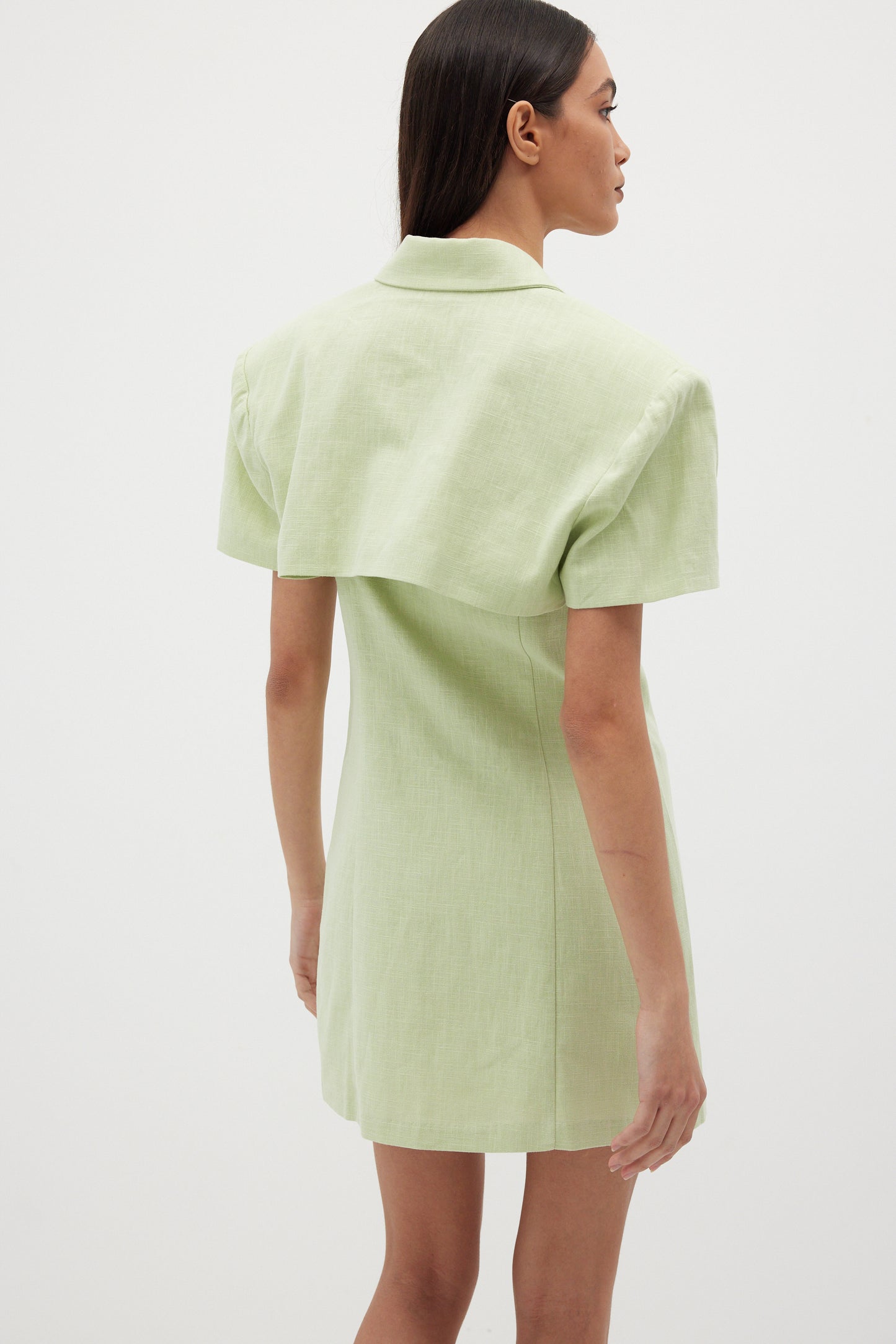 Mini Cropped Linen Blazer, Avocado