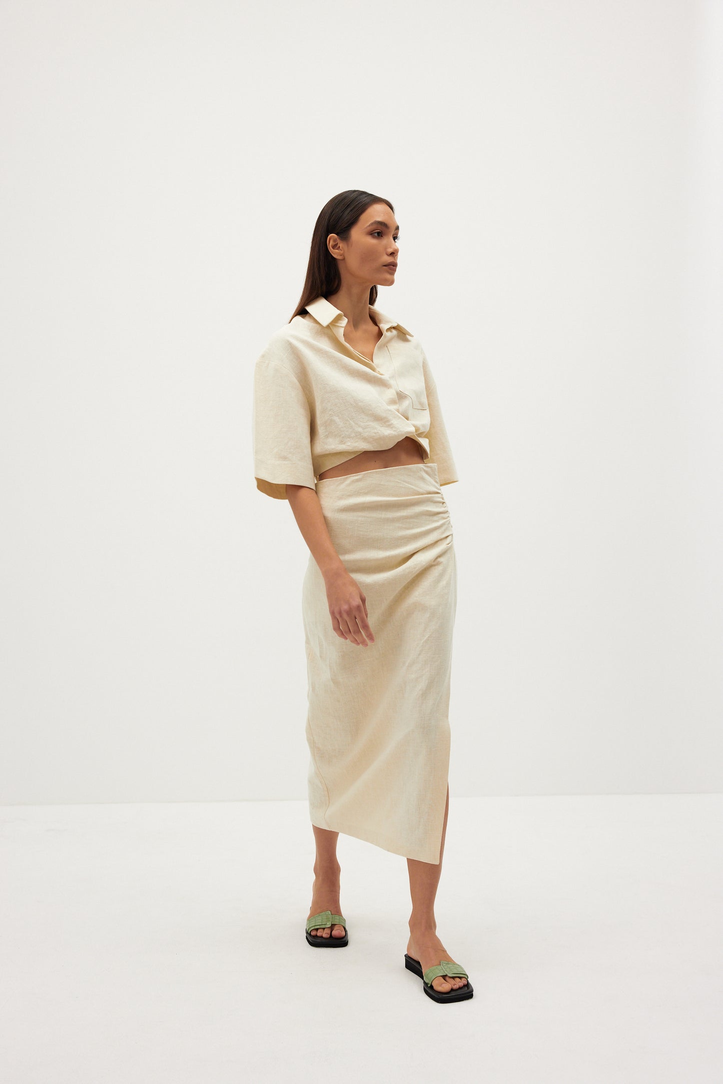Crop Linen Shirt, Eggshell