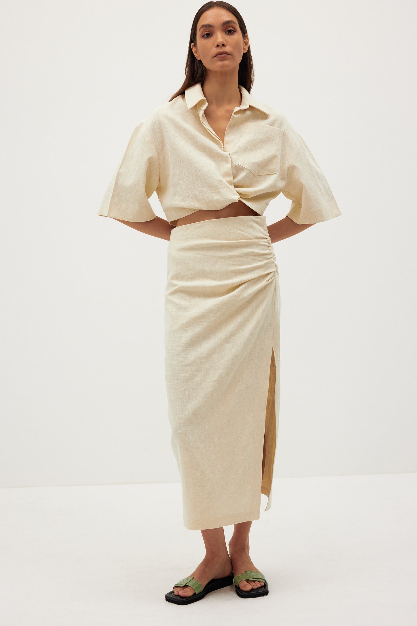 Crop Linen Shirt, Eggshell