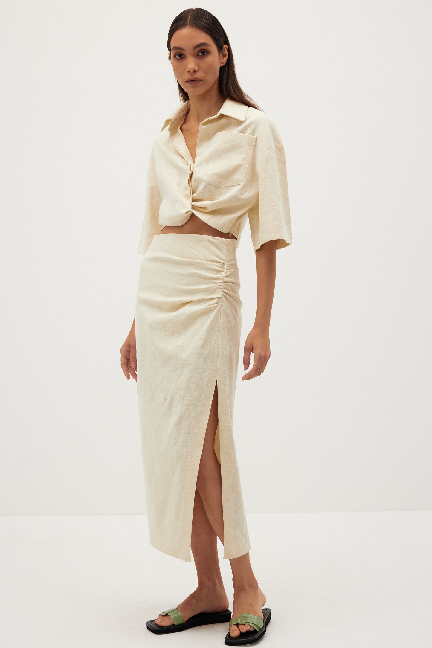Crop Linen Shirt, Eggshell